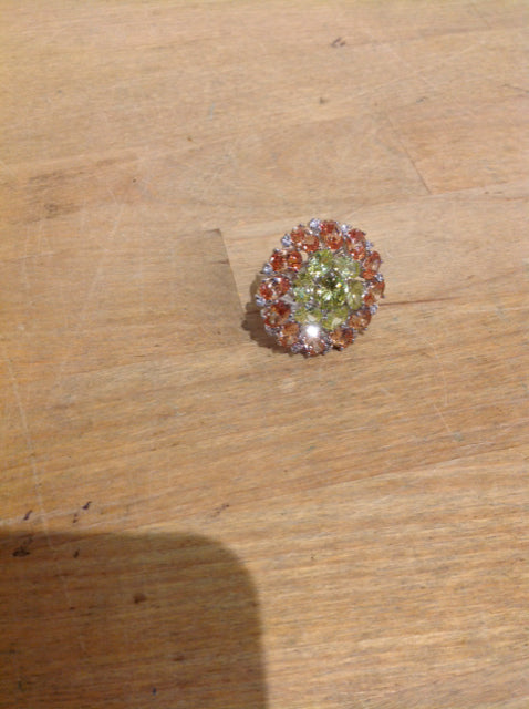 Sterling Silver Ring with Green & Amber Gemstones - Elegant Jewelry for Women, Perfect for Weddings, Parties & Everyday Wear