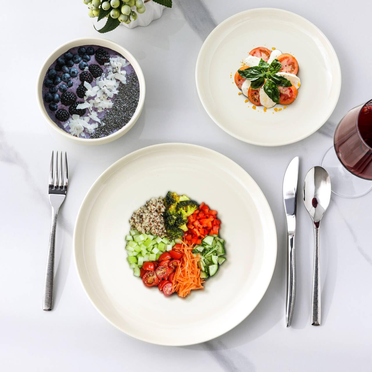 AmorArc 8.5 Inch Ceramic Plates Set of 6 - Stoneware Dinner Plates for Salad, Dessert, Appetizer | Microwave, Dishwasher & Oven Safe | Scratch Resistant Deep Plates | Perfect for Family Dinners, Parties & Restaurant Use