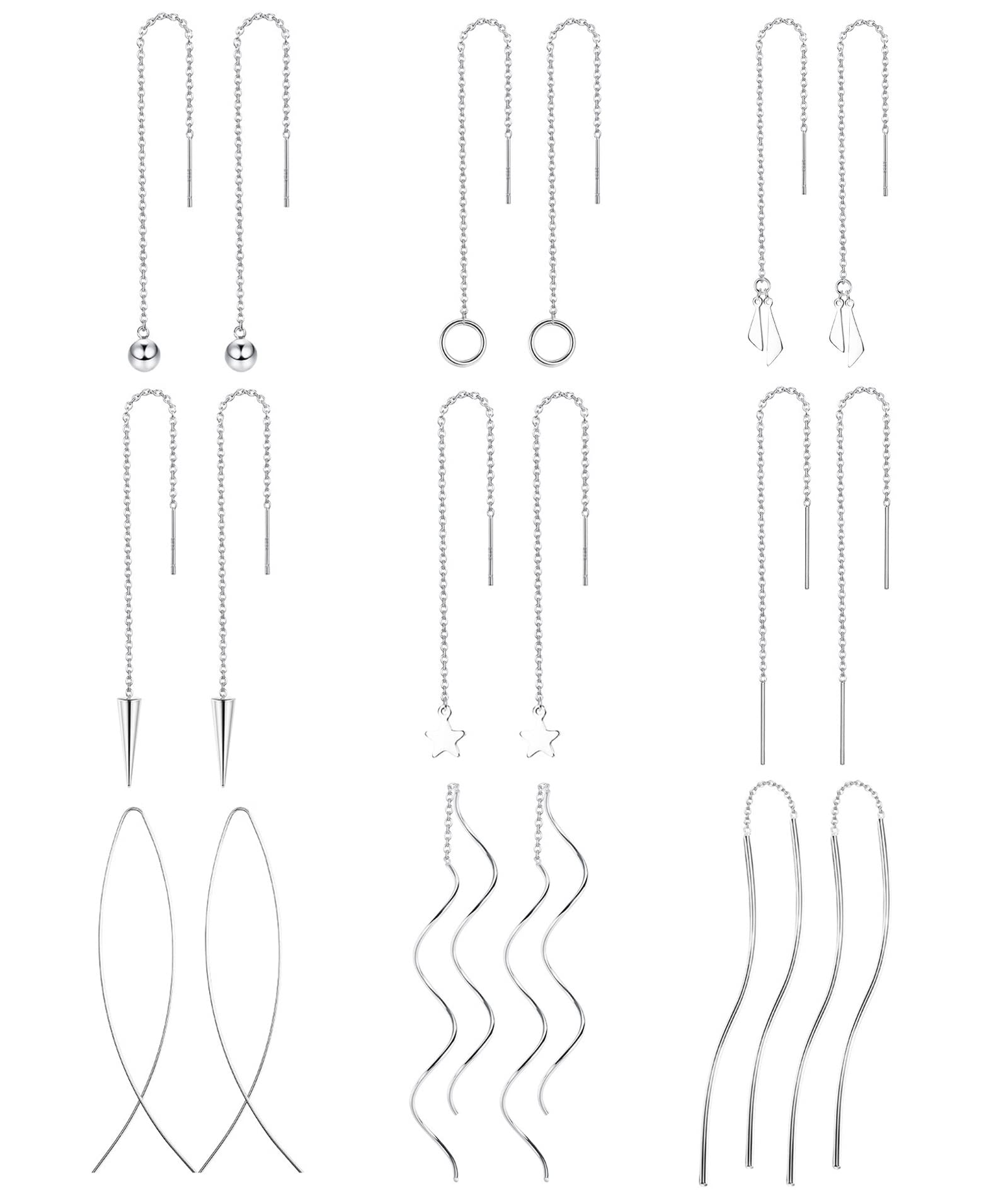 JOERICA 9 Pairs Stainless Steel Threader Earrings for Women - Lightweight Tassel Drop Dangle Earrings Set with Wave & Ball Designs | Perfect for Daily Wear, Parties, Weddings & Gift Giving