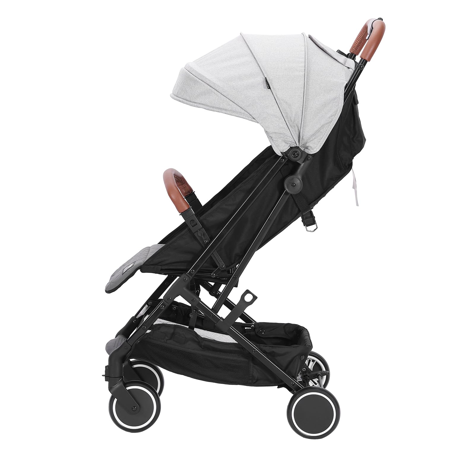 VEVOR Lightweight Baby Stroller with Adjustable Backrest (95°-150°) & Footrest (0°-90°), One-Click Fold, Cup Holder & Carry Bag - Perfect for Newborns & Toddlers - Ideal for Shopping, Travel & Daily Walks (Light Grey)