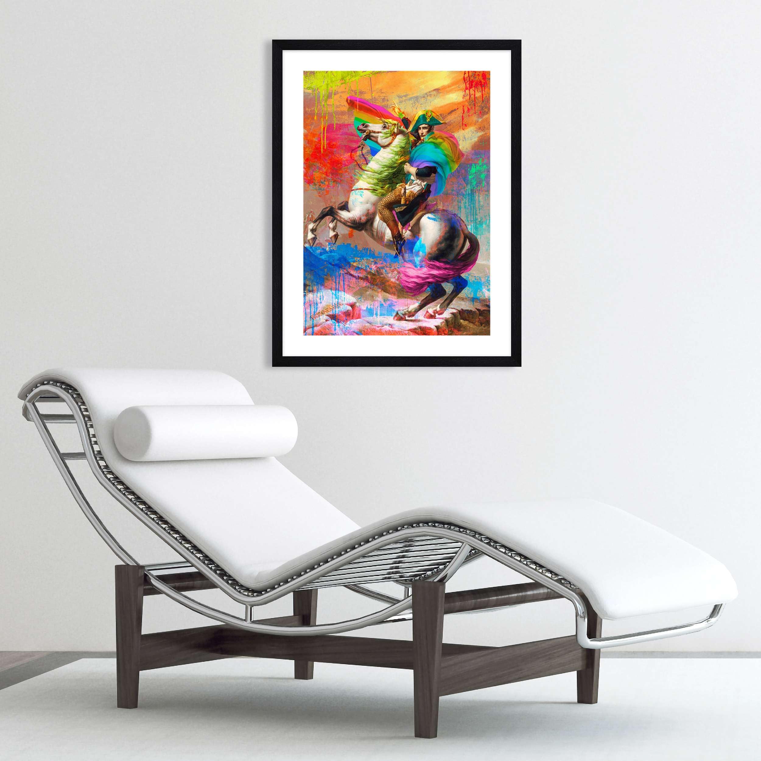 Funky Pop Art Print 'Cafe' by Eric Chestier - Napoleon 2.0 Framed Canvas with Black Border - Modern Wall Decor for Living Room, Bedroom & Office