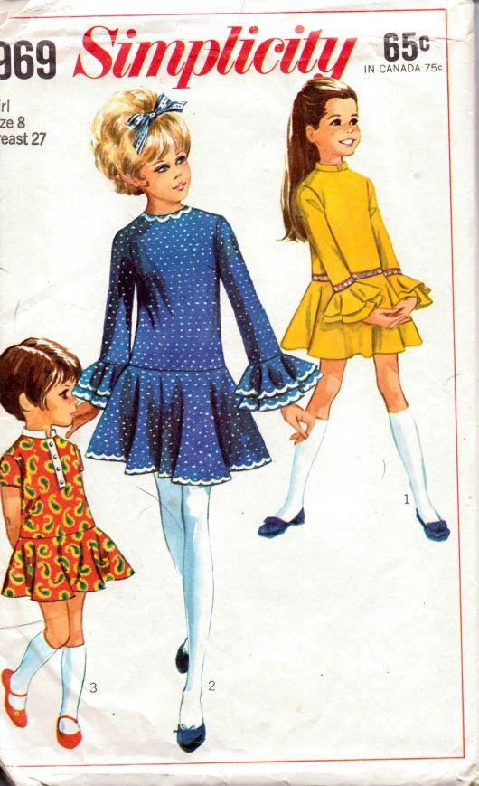 Simplicity 7969 Vintage 1960's Sewing Pattern - Little Girls Dress with Ruffled Cuffs & Flared Skirt - DIY Retro Fashion for Parties & Special Occasions