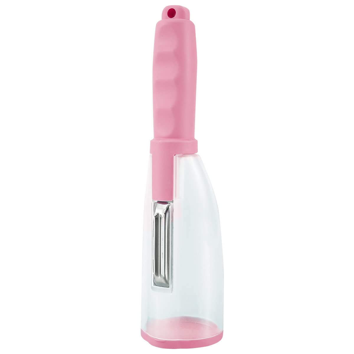 Sharp Stainless Steel Vegetable Peeler with Ergonomic Handle & Protective Storage Tube - Safe Durable Fruit Peeler for Home Kitchen, Camping, Travel (Pink) - Perfect for Peeling Potatoes, Apples, Carrots and More
