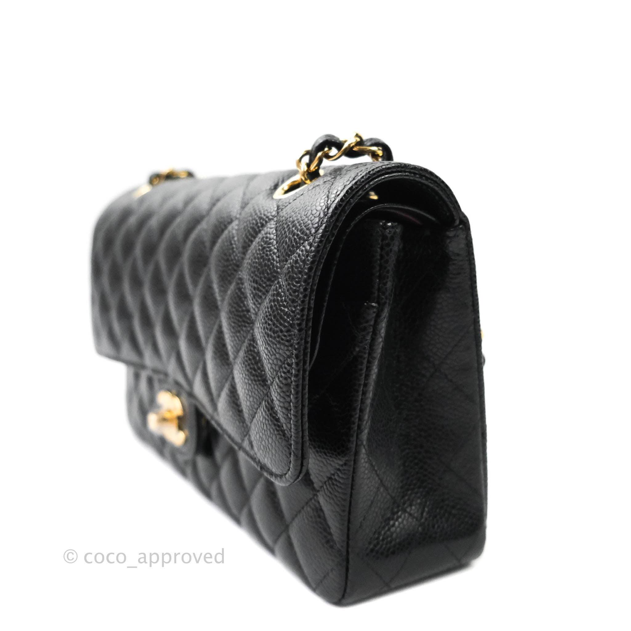 Chanel Classic Medium Double Flap Bag Black Caviar Leather with Gold Hardware - Luxury Designer Handbag for Women, Perfect for Work, Evening & Special Occasions