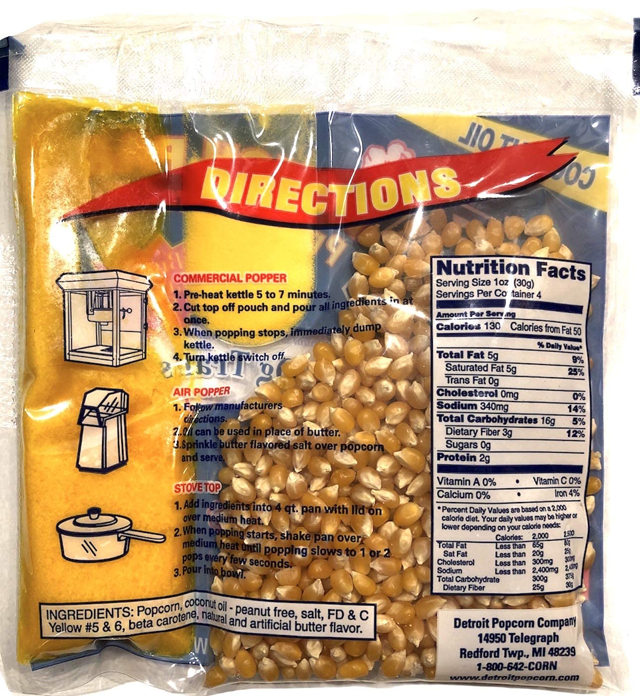 Detroit Popcorn Company - 4oz Pre-Measured Movie Theater Butter Popcorn Pouches (8 Pack) for Popcorn Maker Machines - Perfect for Home Movie Nights, Parties & Snack Time
