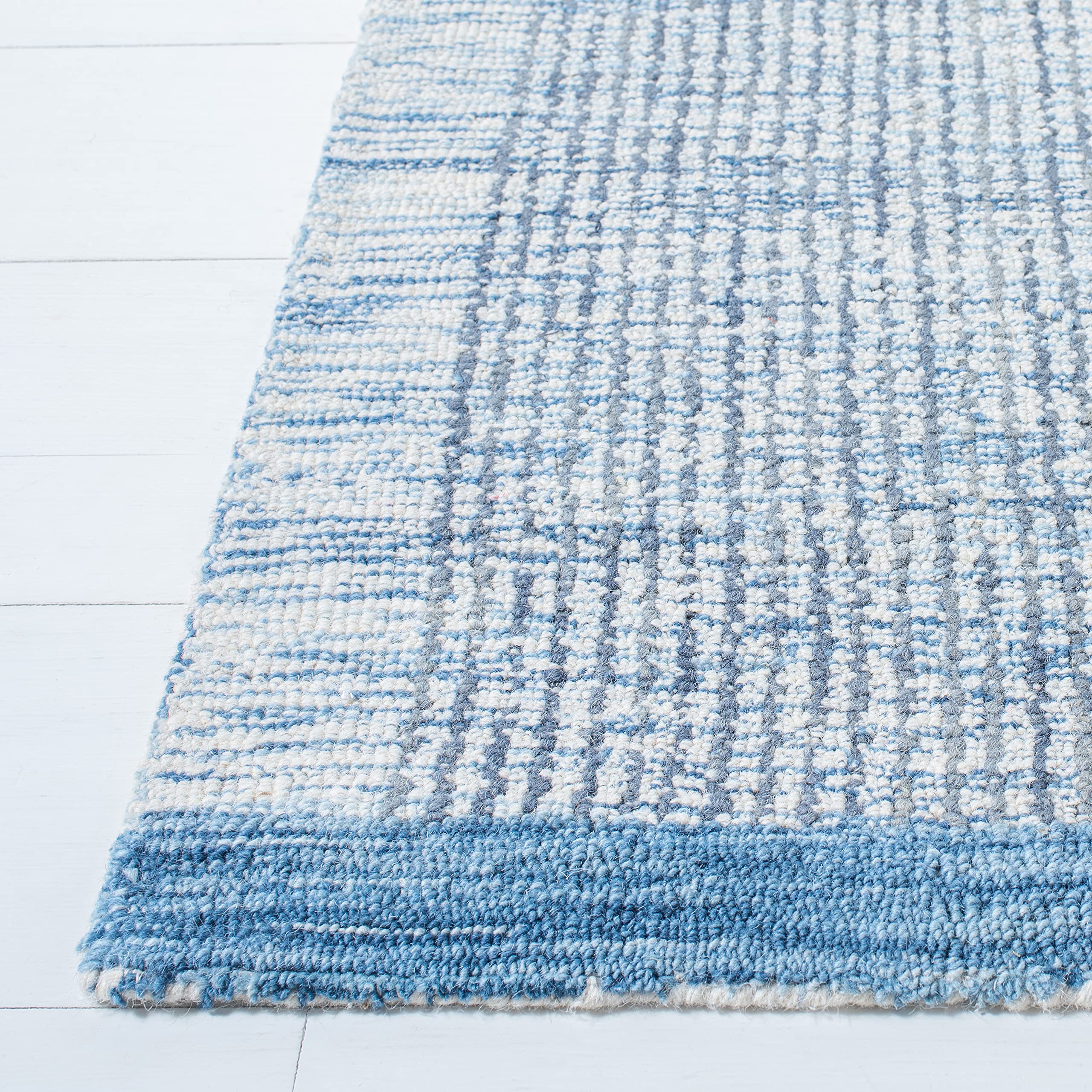 SAFAVIEH Metro Collection 6'x6' Square Ivory Blue Wool Area Rug - Handmade Premium Living Room, Dining Room & Bedroom Rug for Cozy Home Decor