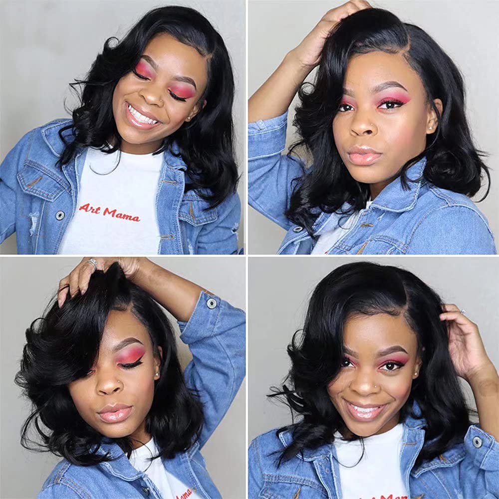 Short Bob Wavy Human Hair Lace Front Wig - 10Inch Brazilian Body Wave HD Invisible 13x6 Lace Frontal Wig with Pre-Plucked Bleached Knots (Glueless) for Black Women | Perfect for Daily Wear, Cosplay & Special Occasions