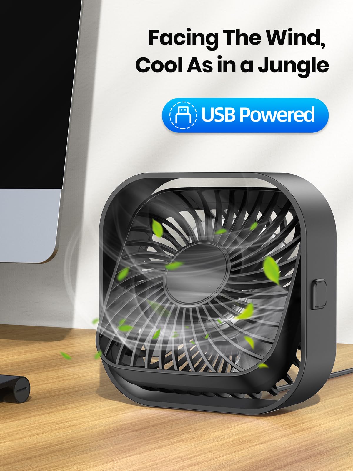 TOPK 2-Pack Mini USB Desk Fan - Portable Personal Fan with Strong Airflow & Quiet Operation, 3-Speed Adjustable, 360° Rotatable Head - USB Powered Small Fan for Home, Office, Desk, Table | Perfect for Workspaces, Dorm Rooms & Travel