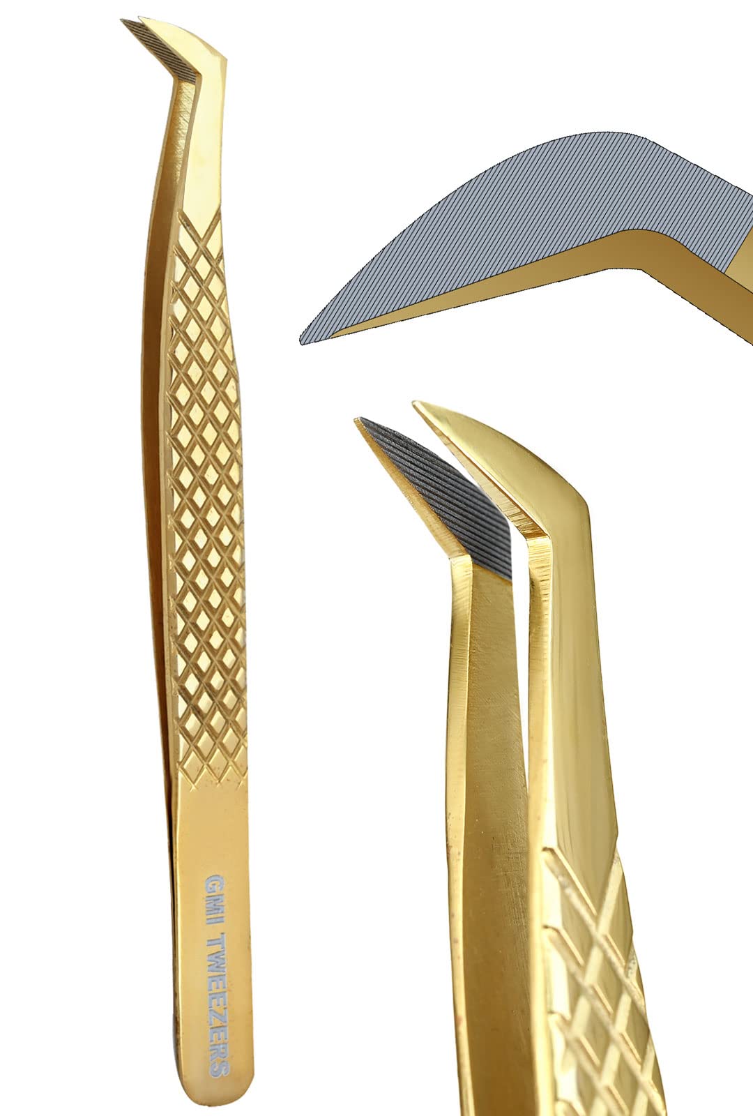 Professional Golden Fiber Tip Lash Tweezer for Eyelash Extensions - Precision Eyelash Extension Tools for Salon & Home Use