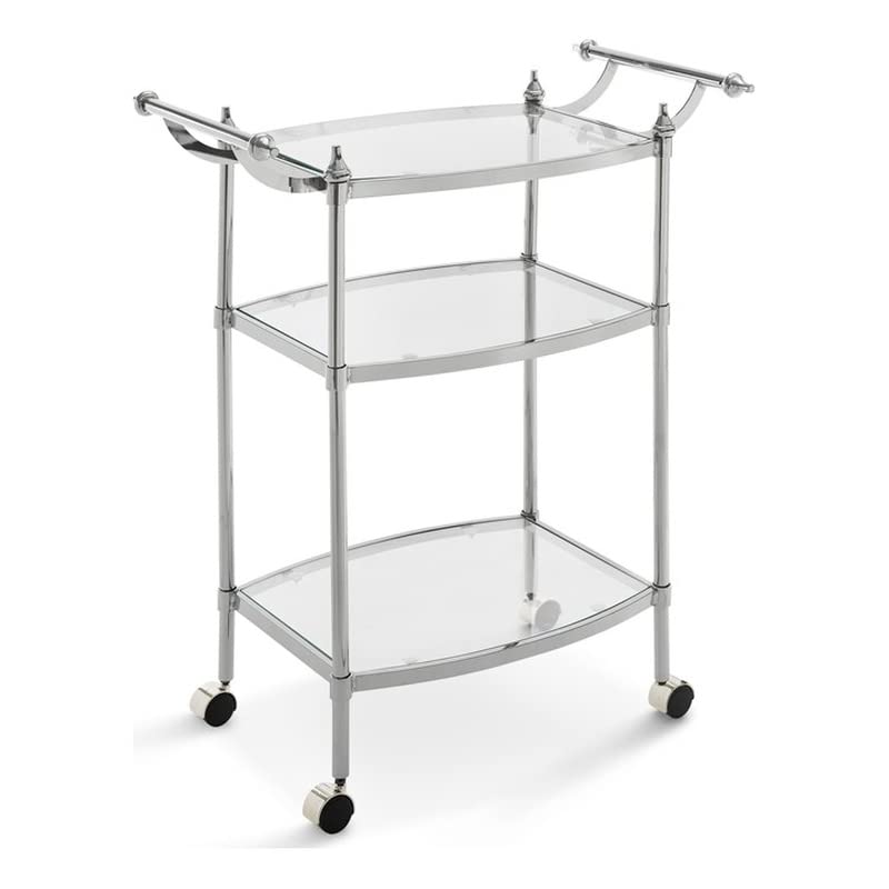 Powell Furniture Linon Killian Chrome Metal and Glass Bar Storage Cart - Perfect for Home Bar, Kitchen, or Office Organization