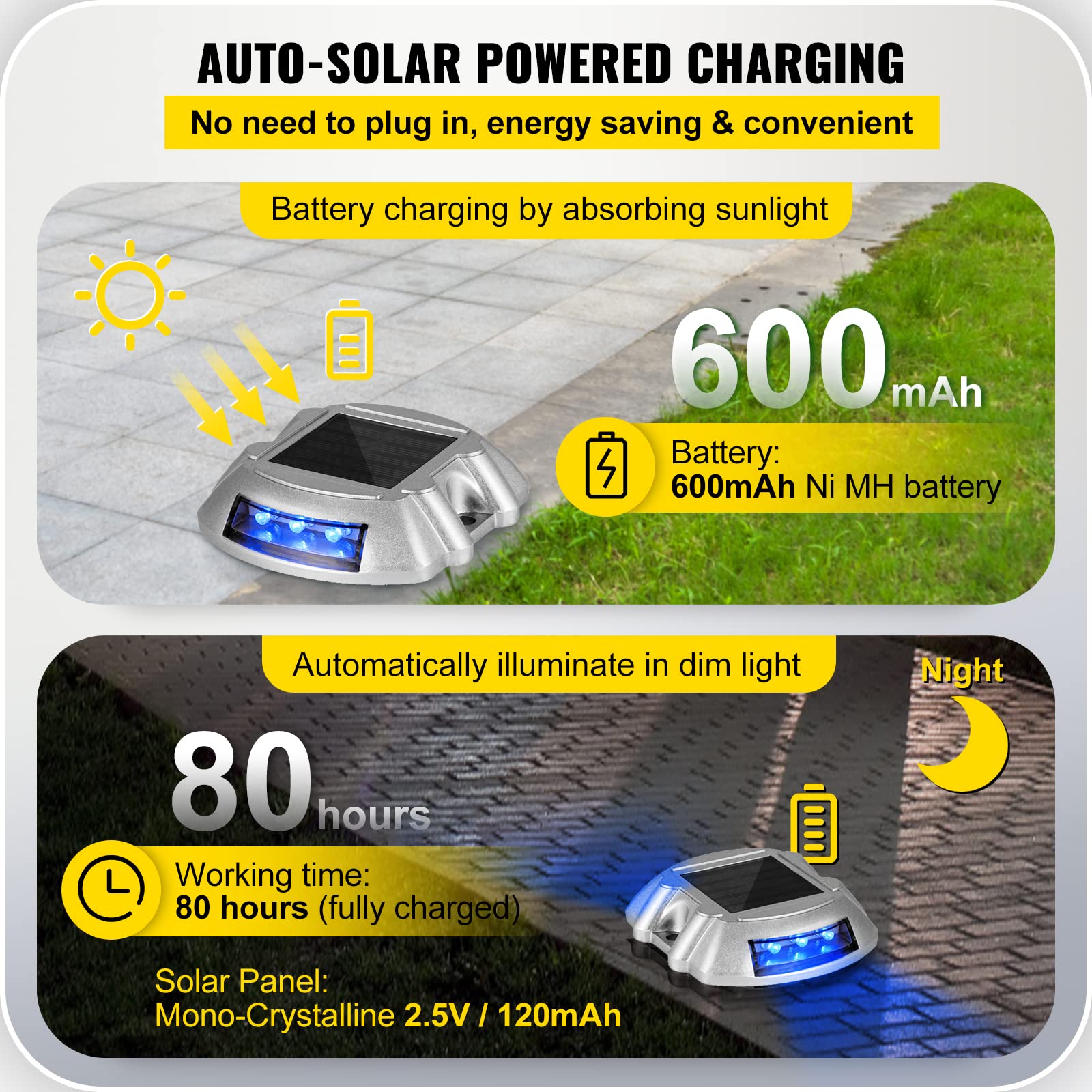 Happybuy 8-Pack Solar Driveway Lights - Bright Blue LED Outdoor Waterproof Wireless Solar Lights for Deck, Dock, Path, Garden, Walkway, Sidewalk & Steps | Weatherproof Solar-Powered Landscape Lighting for Night Safety & Decoration
