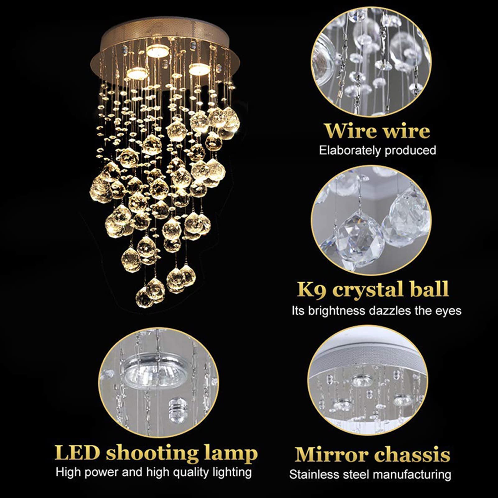 Crystal LED Chandelier - Modern Round Ceiling Light with Raindrop Design for Living Room, Bedroom, Dining Room & Entryway | Elegant Lighting for Home Decor & Special Occasions