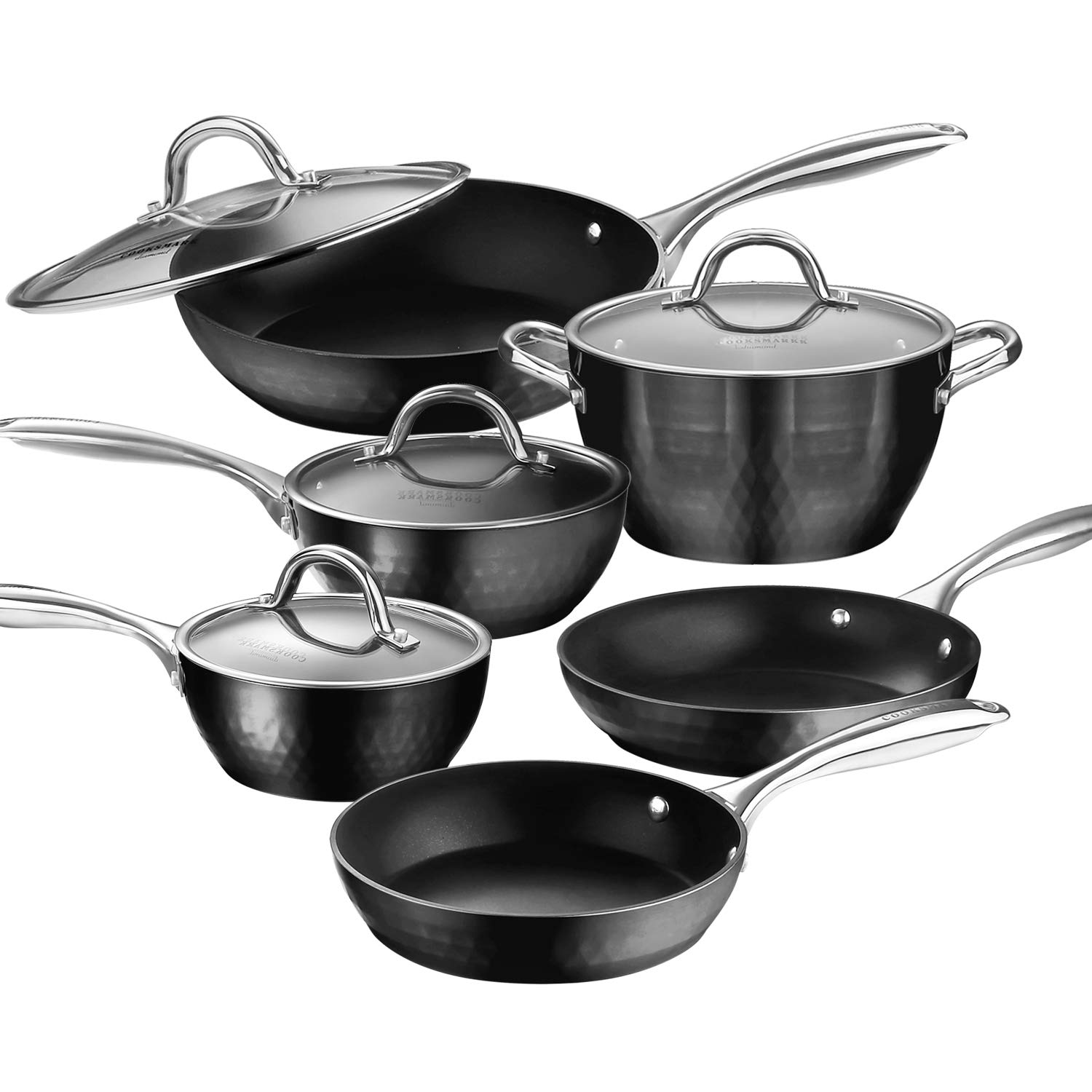AMERICOOK 10-Piece Nonstick Cookware Set - Diamond-Infused Induction Pots and Pans with Glass Lids & Stay-Cool Handles, Black - Perfect for Home Cooking, Professional Chefs & Everyday Kitchen Use