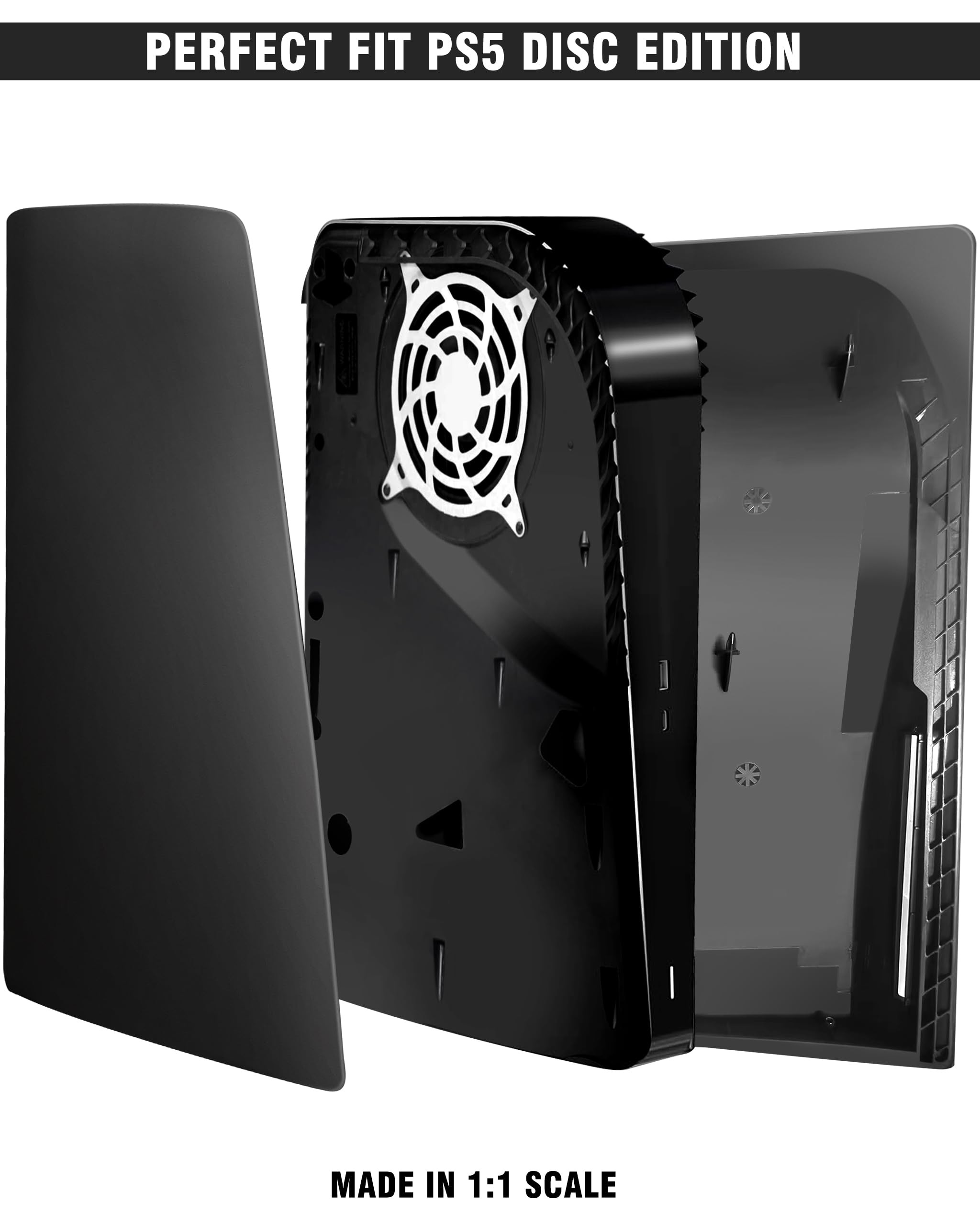 Joso PS5 Disc Edition Faceplate - Anti-Scratch & Dustproof Replacement Cover for PlayStation 5 Console (CD-ROM Version) | Easy Install Protective Skin | Perfect for Gaming Setups & Home Entertainment Systems - Black