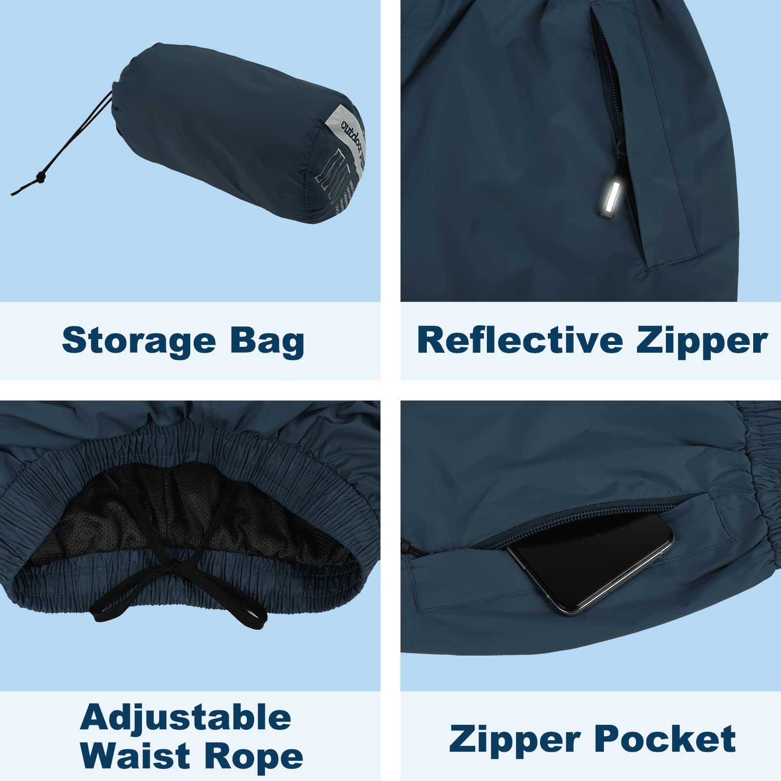 Outdoor Ventures Women's Waterproof Hiking Rain Pants - Packable, Windproof & Breathable for Outdoor Adventures, Camping and Travel