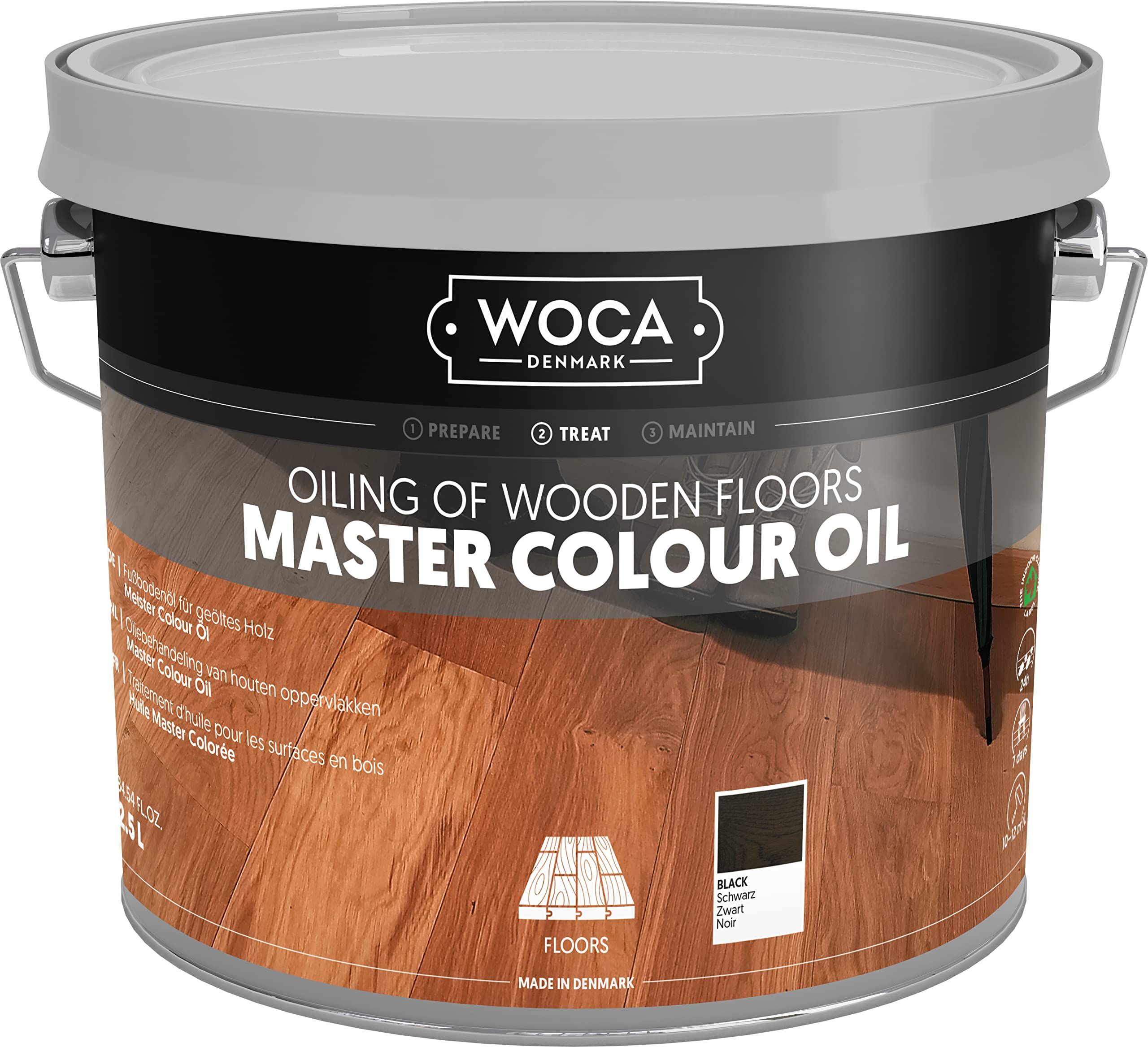 WOCA Denmark Master Color Oil - Plant-Based Wood Stain & Finish for Furniture, Floors, Trim & Cabinets - 2.5L Black - Eco-Friendly Protective Coating for Indoor & Outdoor Wood Surfaces