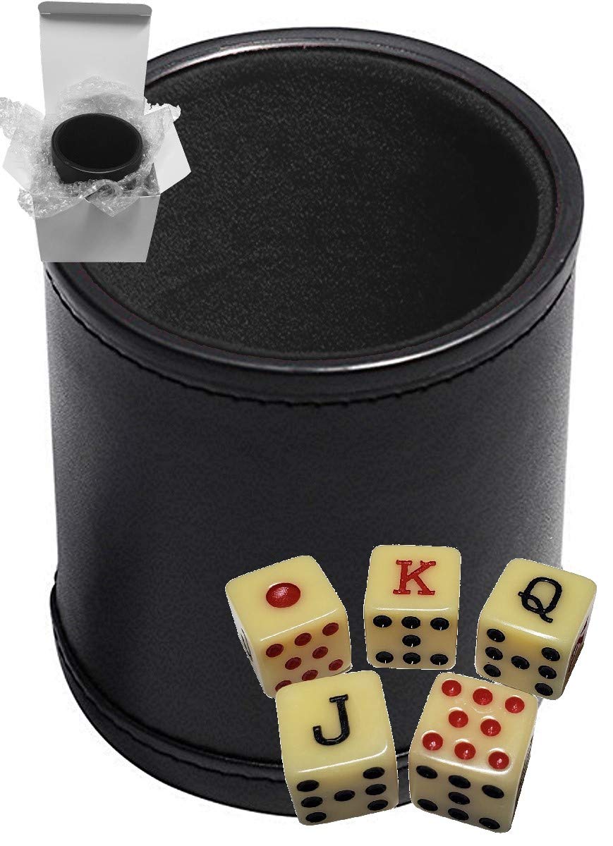 16mm Poker Dice Set with PU Leather Cup - Gift Boxed for Casino Games