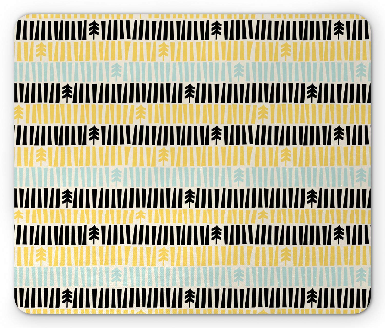 Ambesonne Vintage Christmas Mouse Pad - 1950s Inspired Abstract Holiday Tree Design, Non-Slip Rubber Base, Standard Size (Yellow Black Aqua) - Perfect for Office, Gaming & Home Computer Use