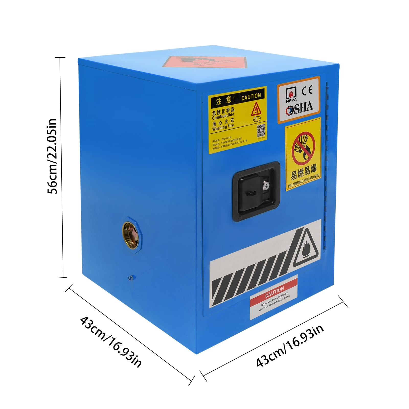 TBVECHI 4 Gallon Galvanized Steel Safety Storage Cabinet - Non-Flammable Chemical Cabinet with Adjustable Shelf & Manual Door, Blue - Perfect for Commercial, Industrial & Home Use (Garage, Workshop, Lab Safety Storage)