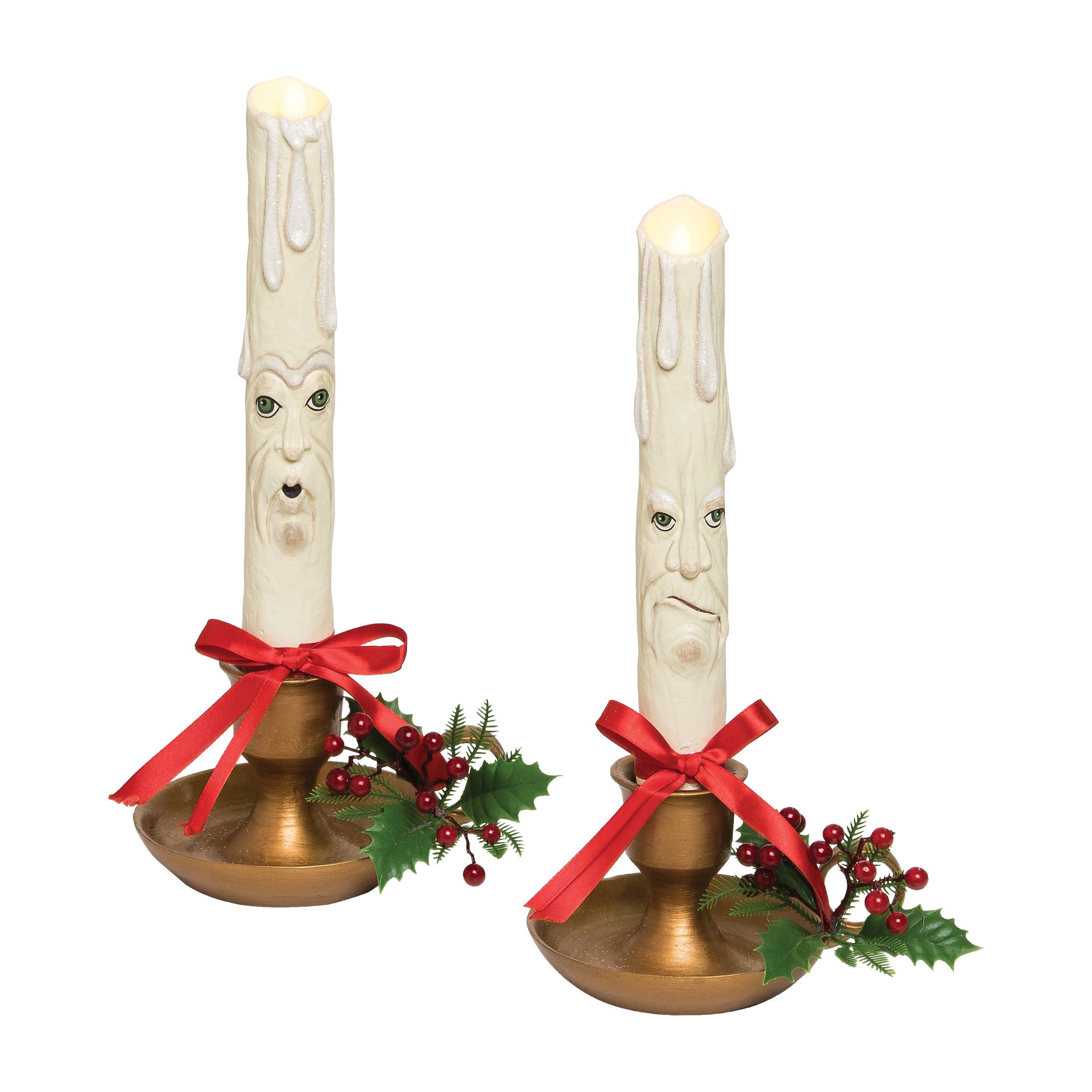 Christmas LED Candlestick Set - 2 Pack with Jingle & Jangle Design for Holiday Decorations | Perfect for Fireplace Mantel, Dining Table Centerpiece, and Festive Home Decor