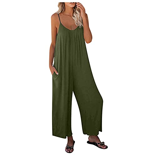 Fashion Women's Solid Color Bandage Suspenders Jumpsuit Pants with Pockets - Work Casual Stretch Comfort Fit (Green, Size S) | Office Wear, Night Out, Weekend Style