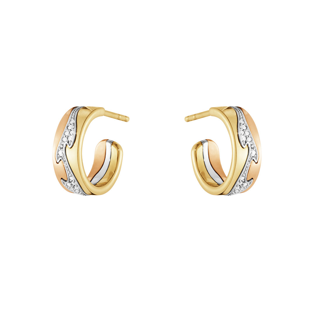 Exquisite Tri-Color Gold & Diamond Hoop Earrings for Women - 14K Rose, White & Yellow Gold Elegant Hinged Hoops - Perfect for Parties, Weddings & Special Occasions