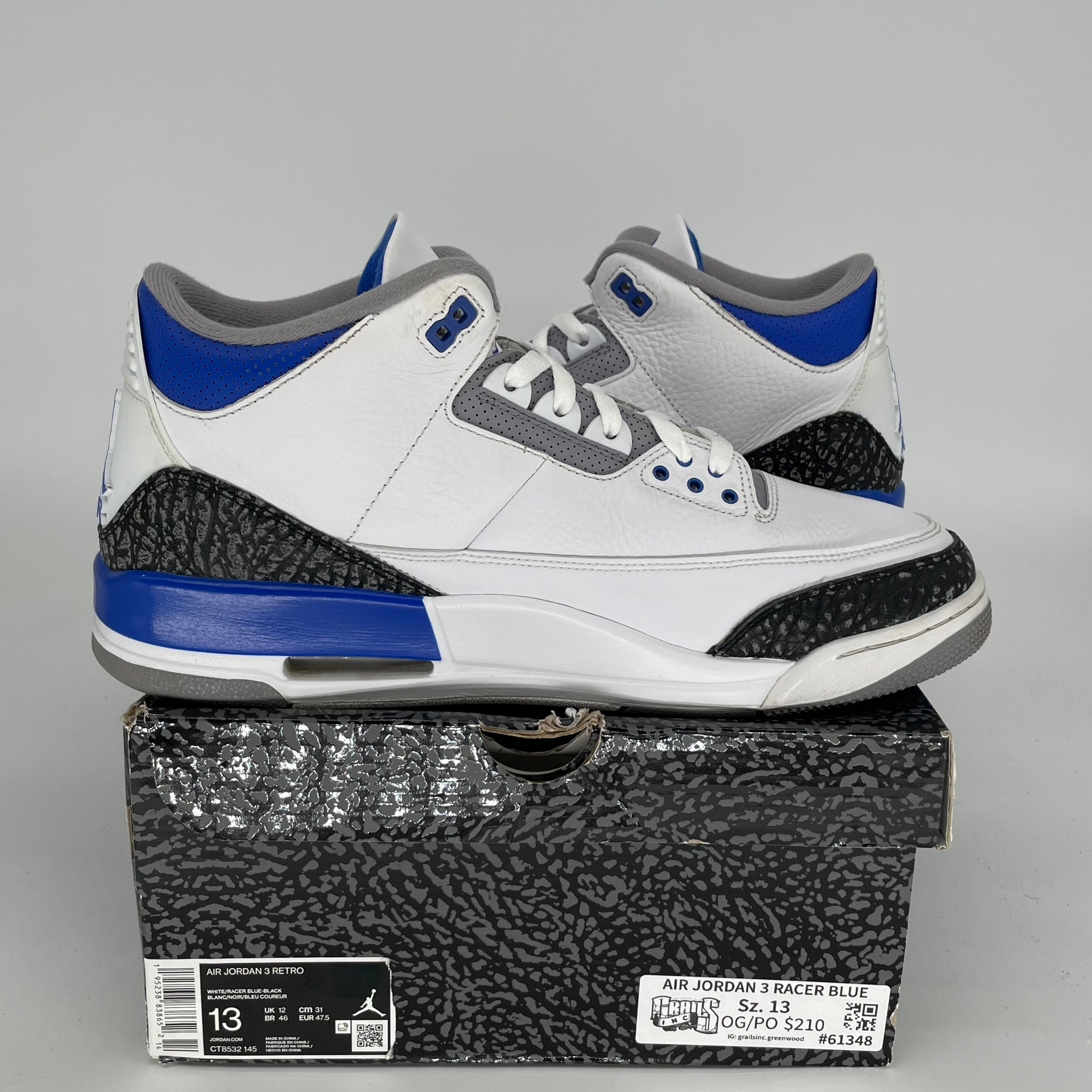 Air Jordan 3 Retro Racer Blue Men's Basketball Shoes Size 13 (CT8532-145) - Perfect for Sneaker Collectors & Casual Streetwear