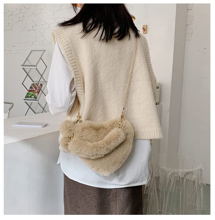 Rejolly Heart Shaped Fluffy Faux Fur Handbag for Women & Girls - Soft Small Shoulder Bag Clutch Purse - Perfect for Parties, Date Nights & Casual Outings