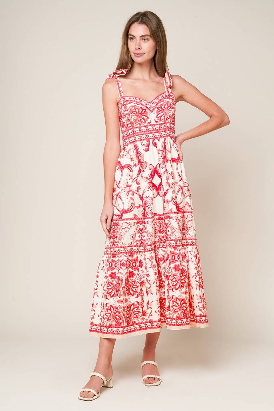Amalfi Coast Mosaic Print Midi Dress - Floral Summer Beach Dress for Women, Perfect for Vacation, Wedding & Party Wear