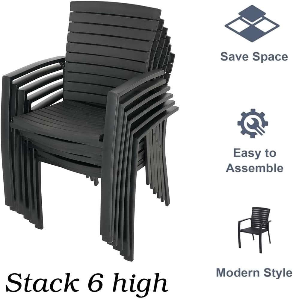 5-Piece Outdoor Patio Dining Set - 4 Stackable Aluminum & Plastic Chairs with 35