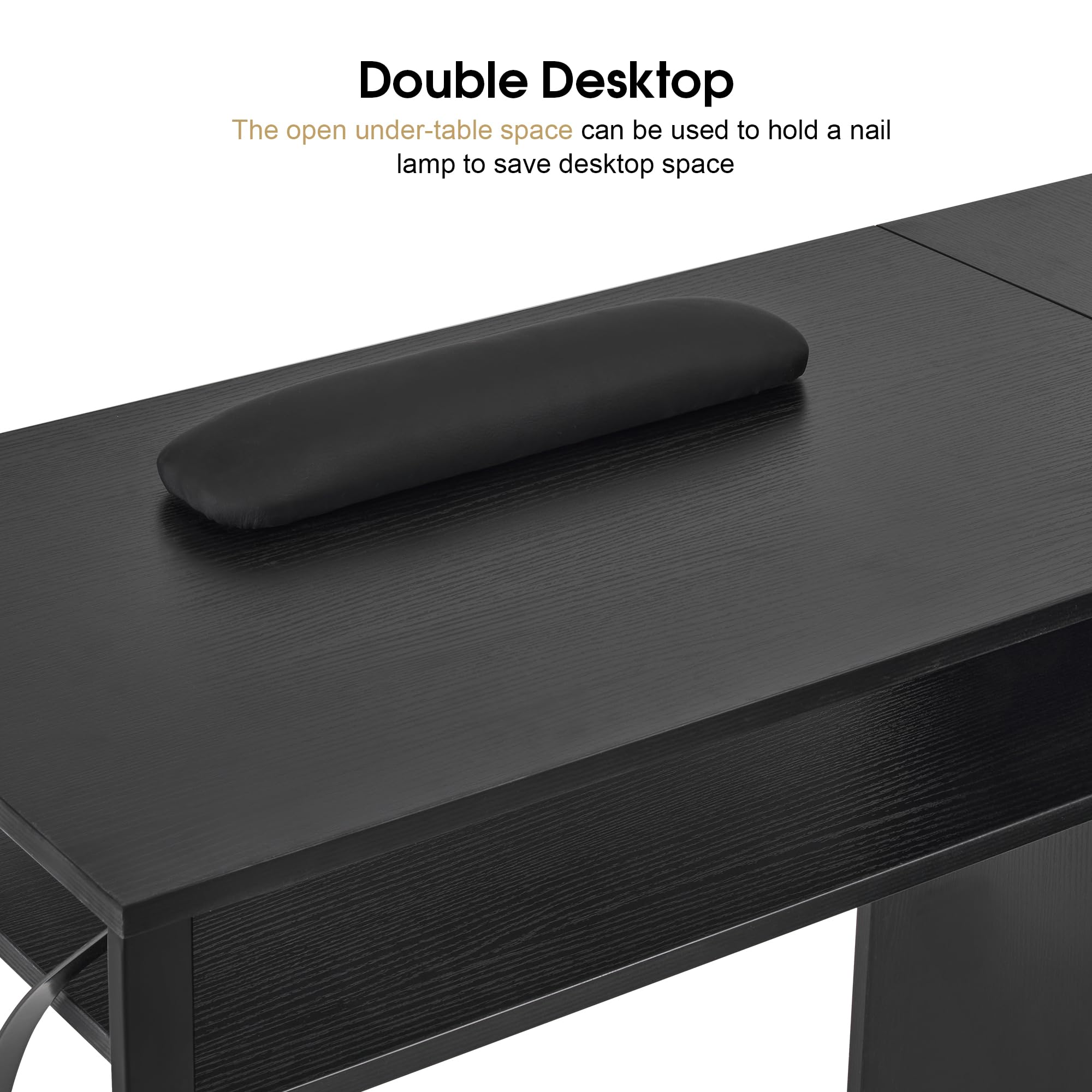Professional L-Shaped Nail Desk with Storage Drawers & Cabinets - BarberPub Manicure Workstation for Salon & Home Use - Efficient Organization Nail Table 2833 (Black) - Perfect for Nail Technicians & Beauty Professionals