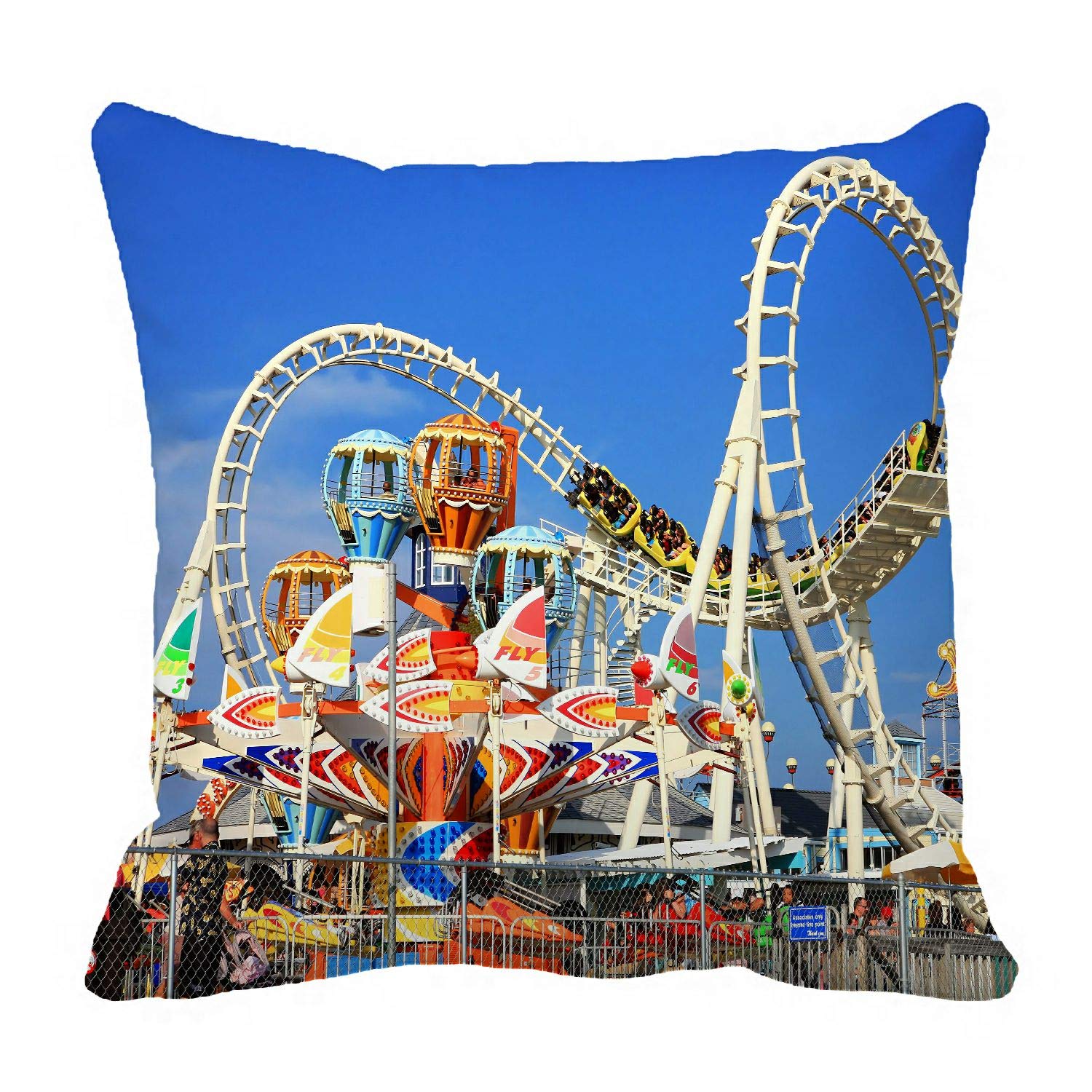 ABPHQTO Amusement Park Rides Pillow Cover - 16x16 Inch Decorative Couch & Bed Pillowcase Protector - Fun Theme Park Design for Kids Room, Living Room & Dorm Decor