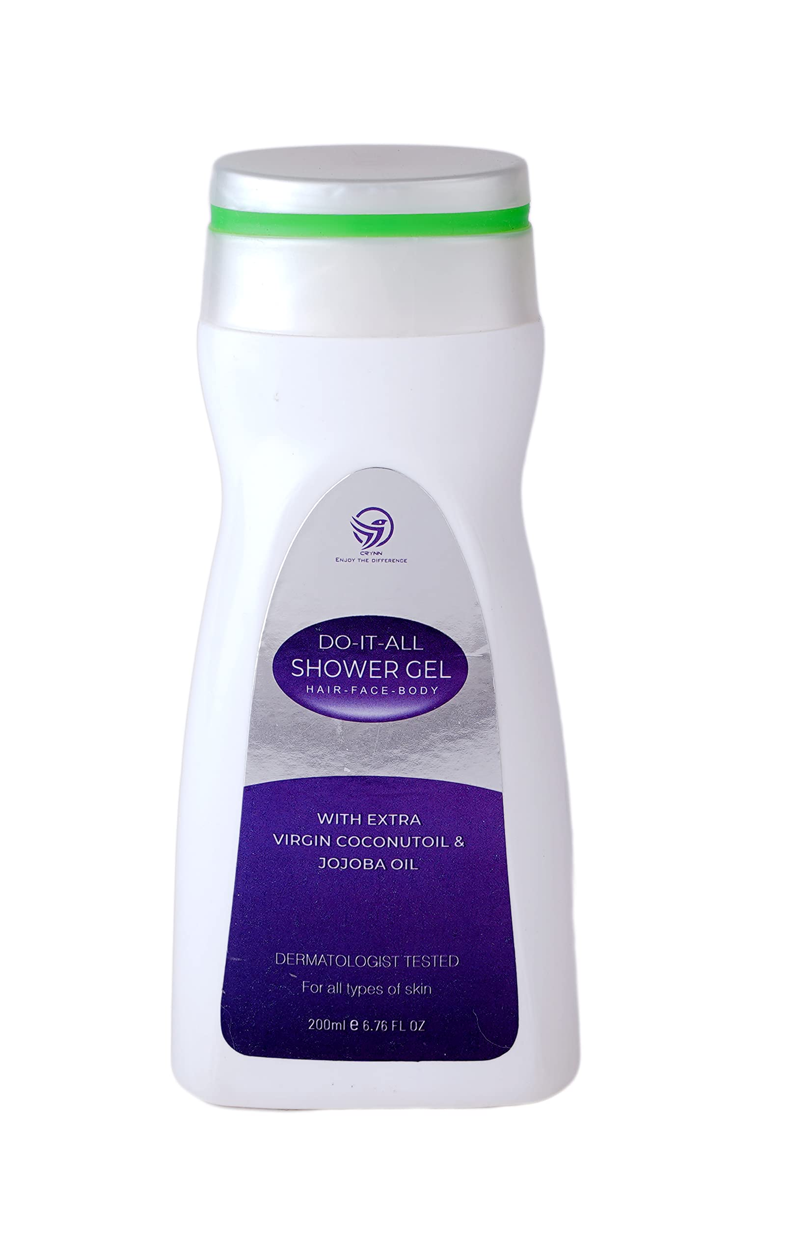 CRYNN 3-in-1 Shower Gel for Hair, Face & Body with Virgin Coconut Oil & Jojoba Oil - Gentle Cleanser for All Skin Types - Perfect for Travel, Gym & Daily Shower Routine