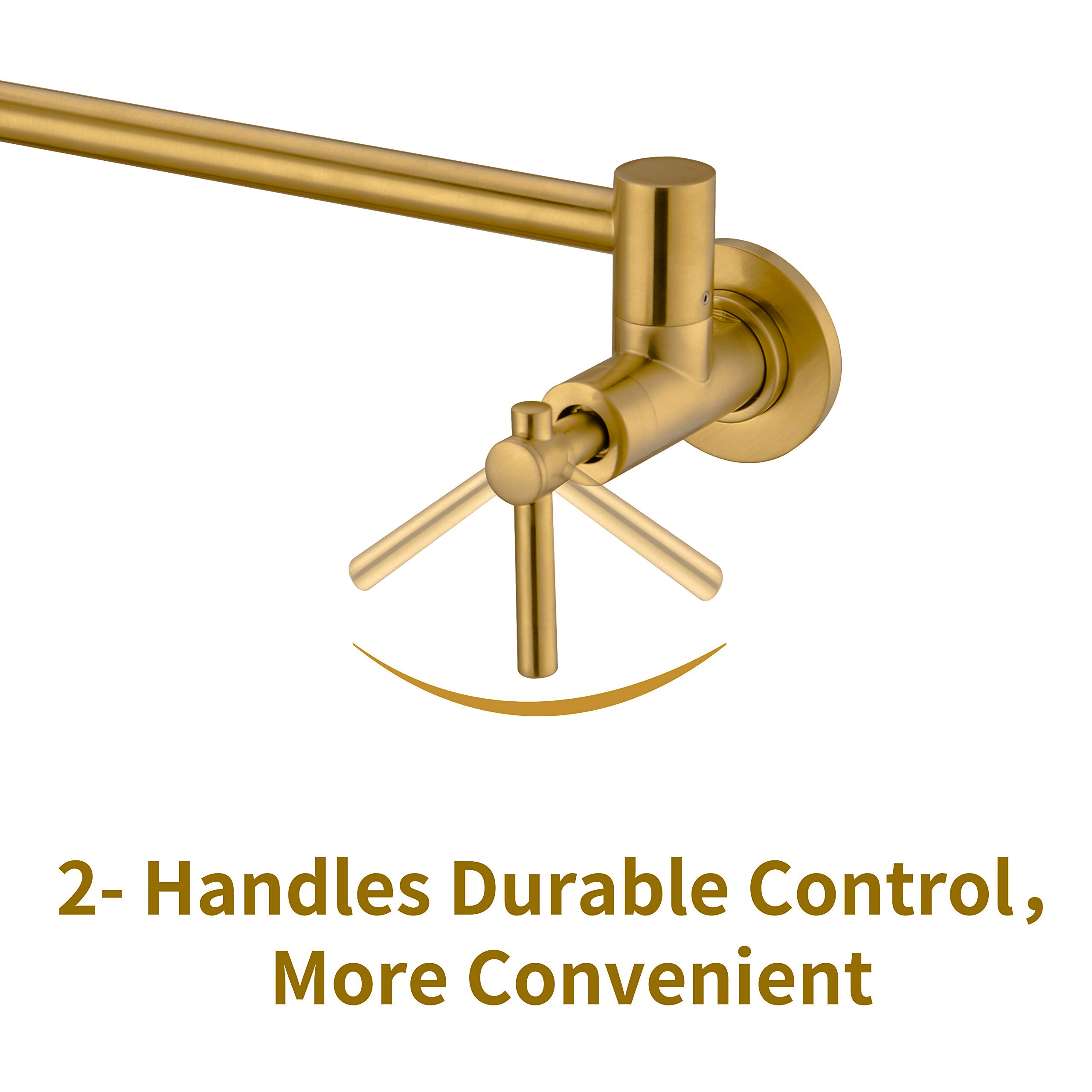 Wall Mount Gold Pot Filler Faucet - Lead-Free Brass, Swing Arm for Kitchen Sink