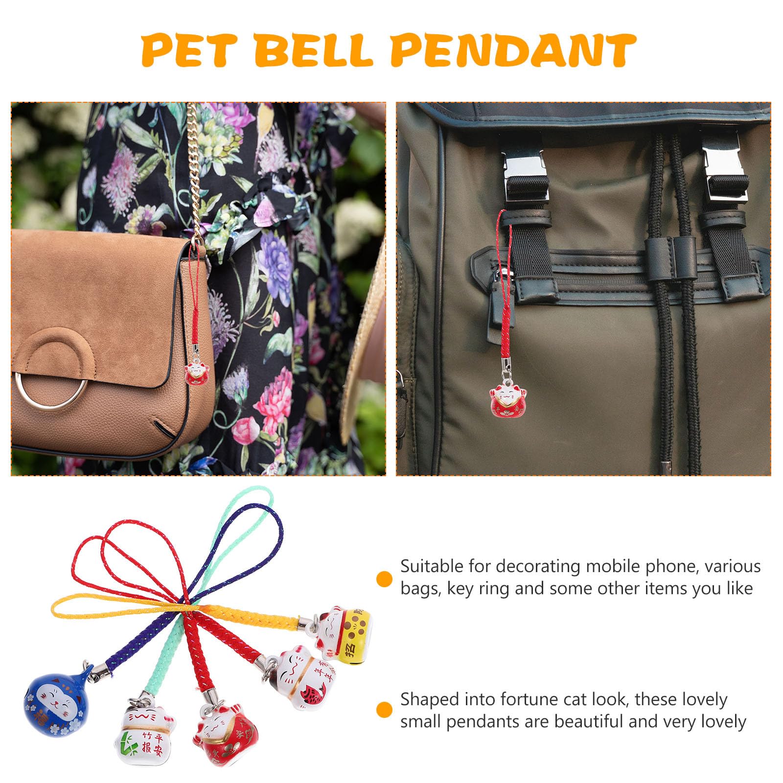 Lucky Cat Phone Charm Strap - Feng Shui Fortune Keychain for Phone Accessories, Cute Kawaii Cellphone Decor (Perfect for Gift, Purse & Backpack Accessory)
