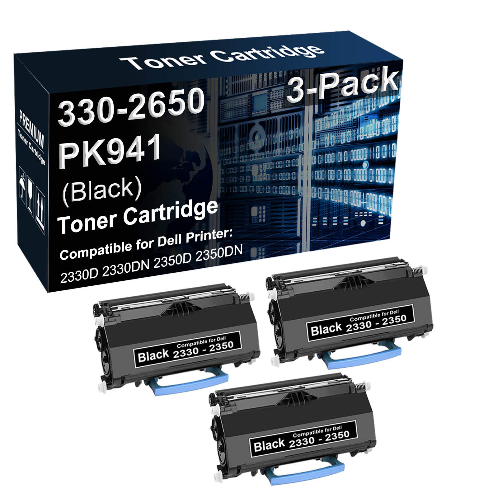 3-Pack High Capacity PK941 330-2650 Compatible Toner Cartridge for Dell 2330D 2330DN 2350D 2350DN Laser Printers - Black | Ideal for Office Printing, Business Documents & High-Volume Printing Needs