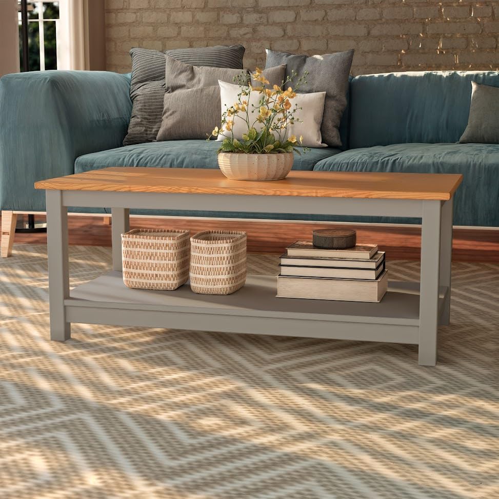Solid Wood Coffee Table - Gray Pine Wood Living Room Table for Home Decor, Farmhouse Style, Sofa Side Table, Rustic Furniture for Cozy Spaces