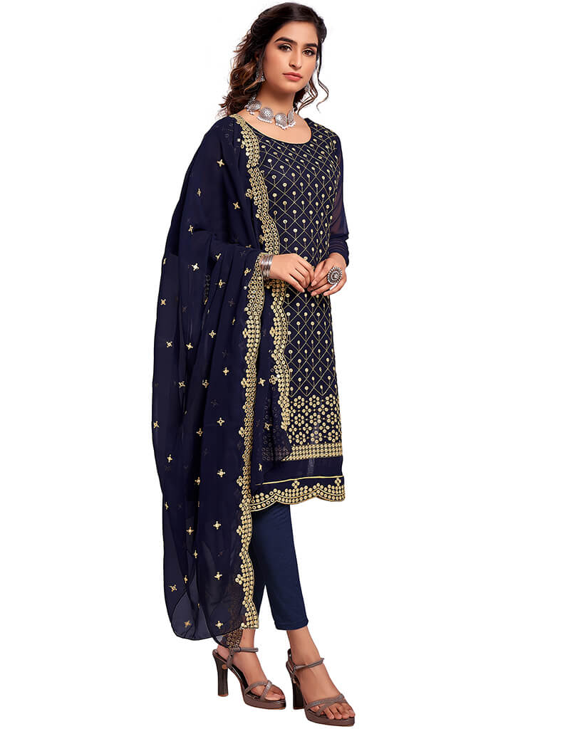 Blue 60 Gram Georgette Chudidar Salwar Suit for Women - Elegant Indian Ethnic Wear for Weddings & Festivals