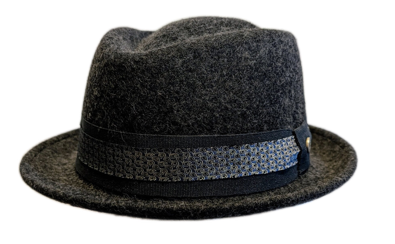 Stylish M Flechet Wool Diamond Crown Pork Pie Hat in Dark Grey - Perfect for Vintage Fashion & Casual Outfits