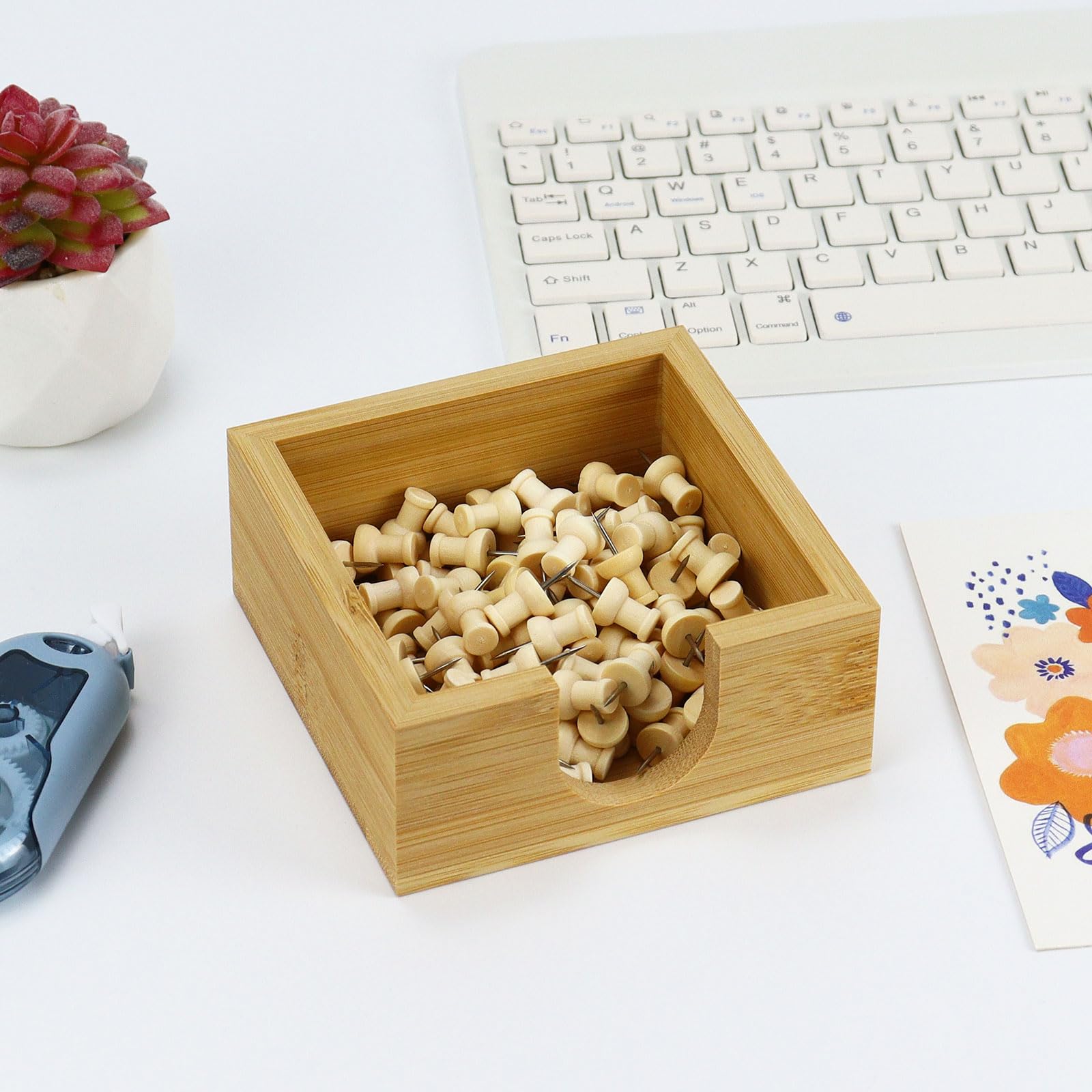 Wooden Bamboo Sticky Note Holder - Memo Organizer & Paper Dispenser for School, Office, Home Desk - Perfect for Notes, Reminders & Desk Organization