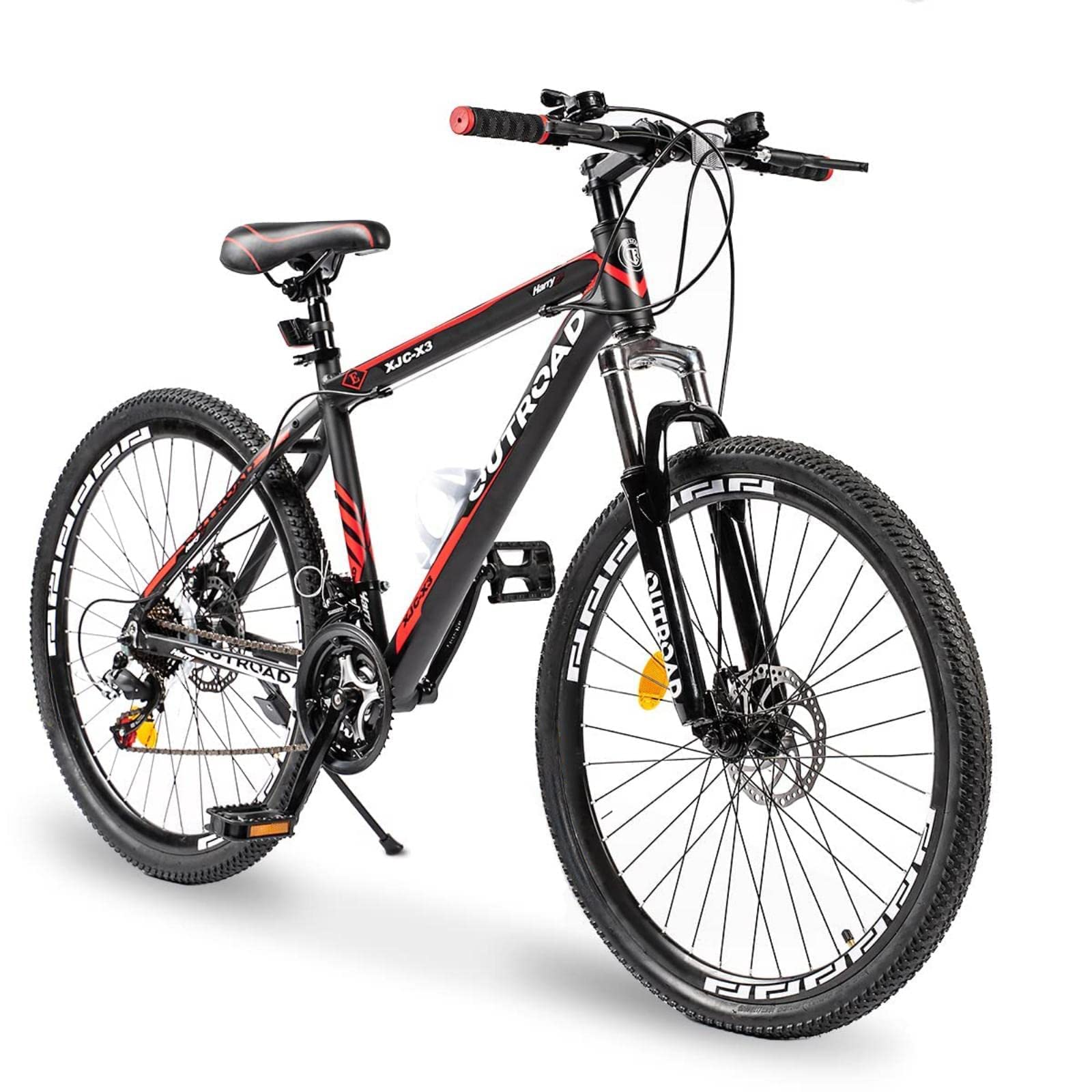 Max4out 26/27.5 Inch Mountain Bike for Adults - Lightweight Aluminum/Carbon Steel Frame, 21-Speed Gears, Dual Disc Brakes & Lock-Out Suspension Fork - Men's & Women's MTB for Trail Riding, Commuting & Outdoor Adventures