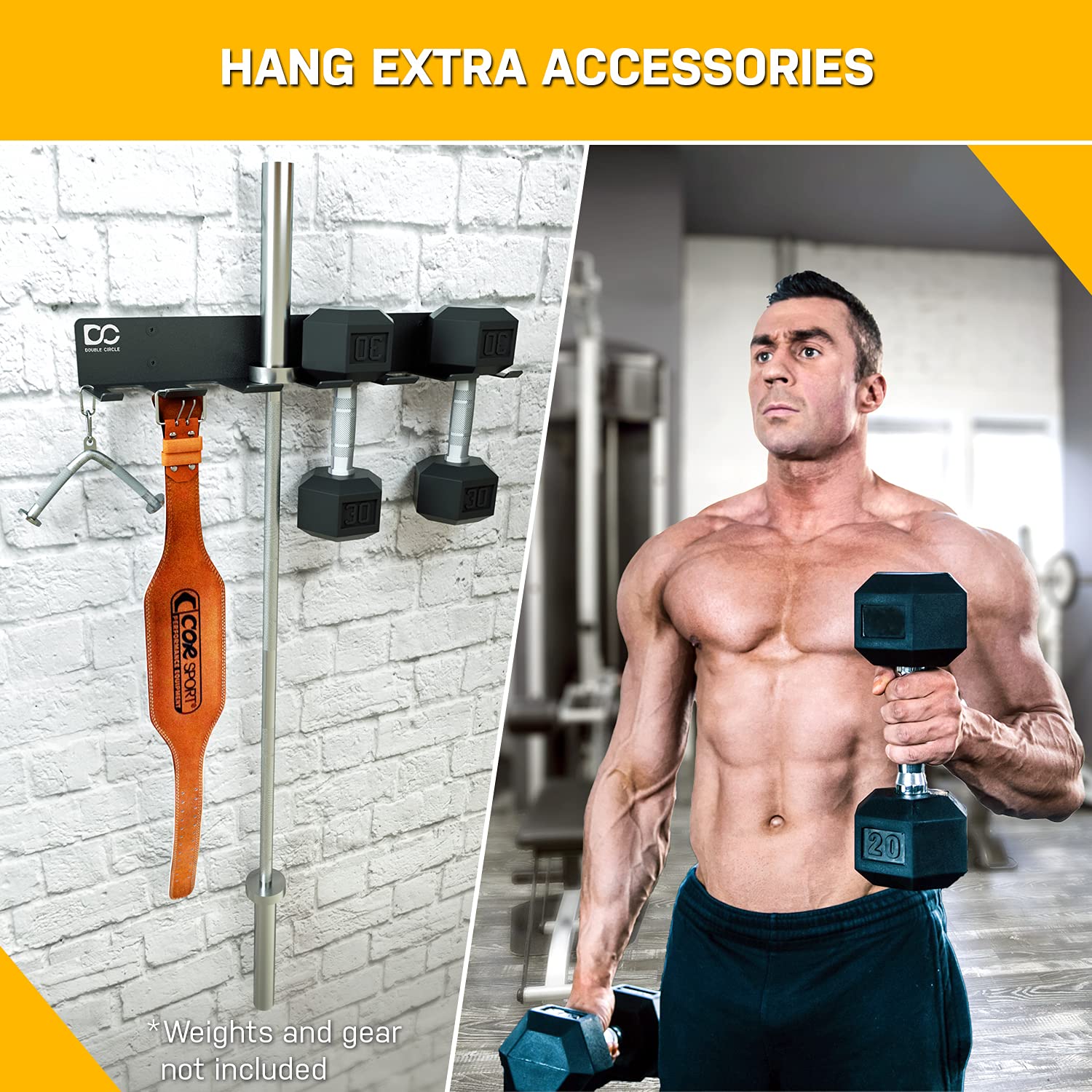 Double Circle Gym Rack Organizer - Wall Mounted Multi-Purpose Workout Gear Storage for Exercise Bands, Jump Ropes, Chains & Lifting Belts - Perfect for Home & Professional Gym Organization