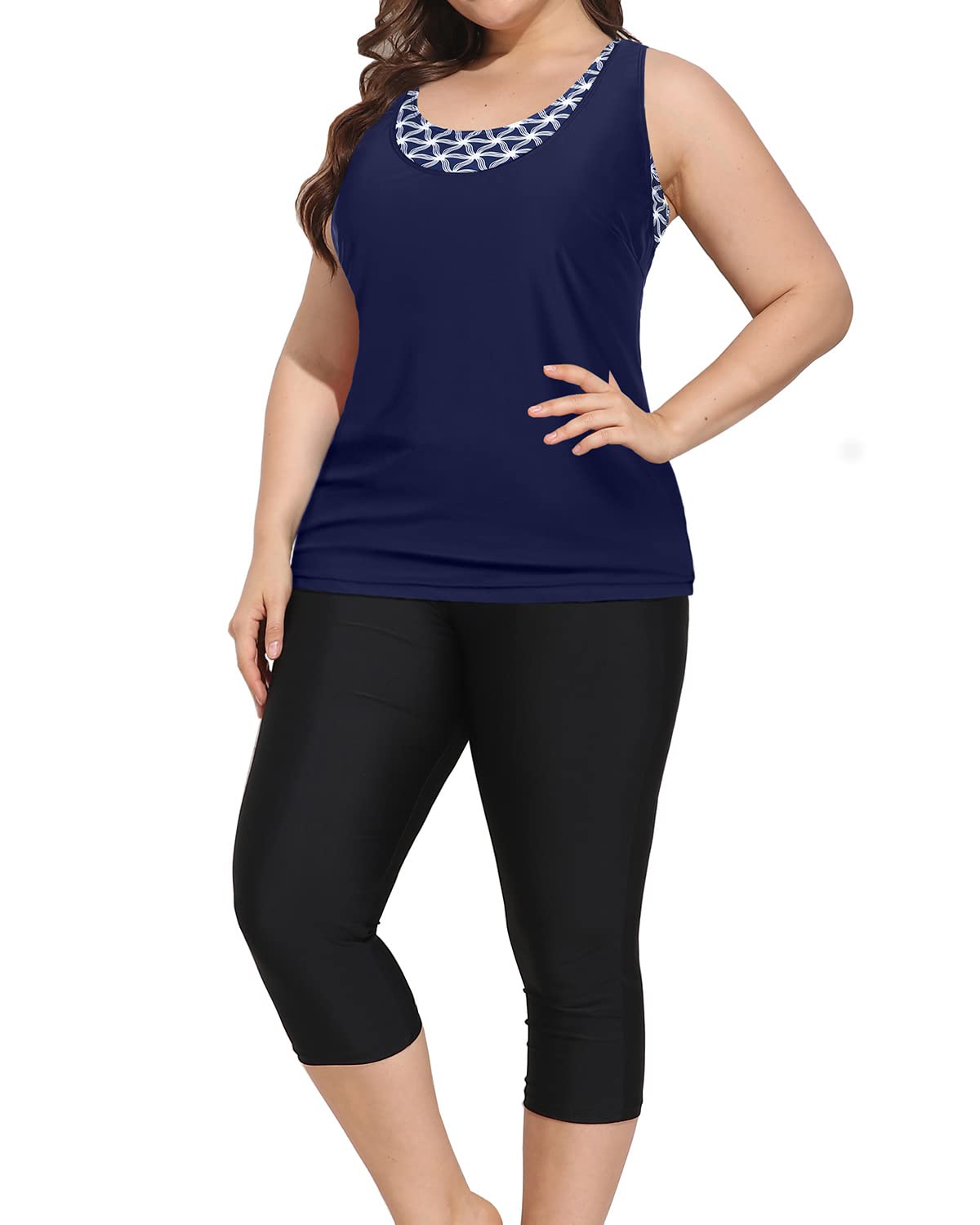 Yonique 3-Piece Plus Size Swimsuits for Women - Tankini Top with Sports Bra & Swim Capris | Athletic Swimwear for Beach, Pool & Water Sports