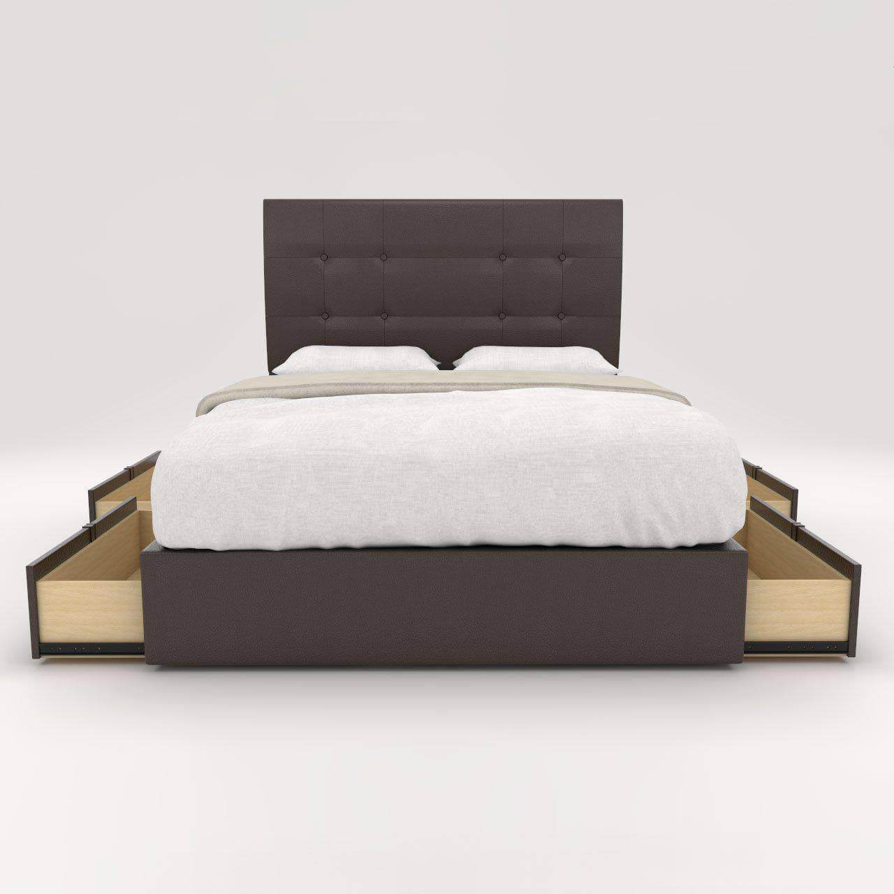 Jaxon Faux Leather Drawer Bed Frame - Queen Size Storage Platform Bed with Upholstered Headboard - Modern Bedroom Furniture for Small Spaces & Guest Rooms