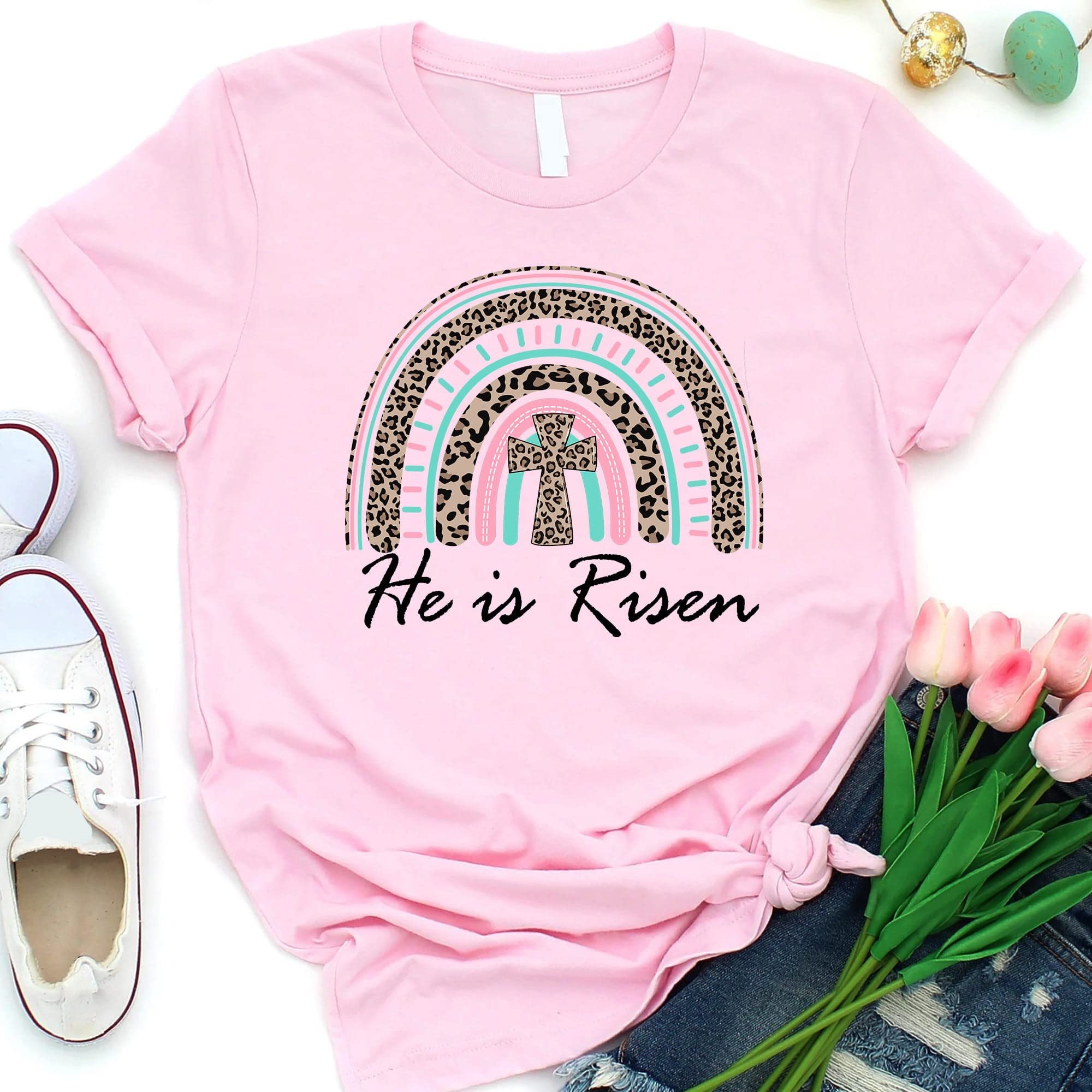 He is Risen Easter T-Shirt for Women - Christian Easter Apparel, Jesus Easter Shirt, Family Matching Easter Outfits - Perfect for Church, Easter Sunday Celebrations & Family Gatherings