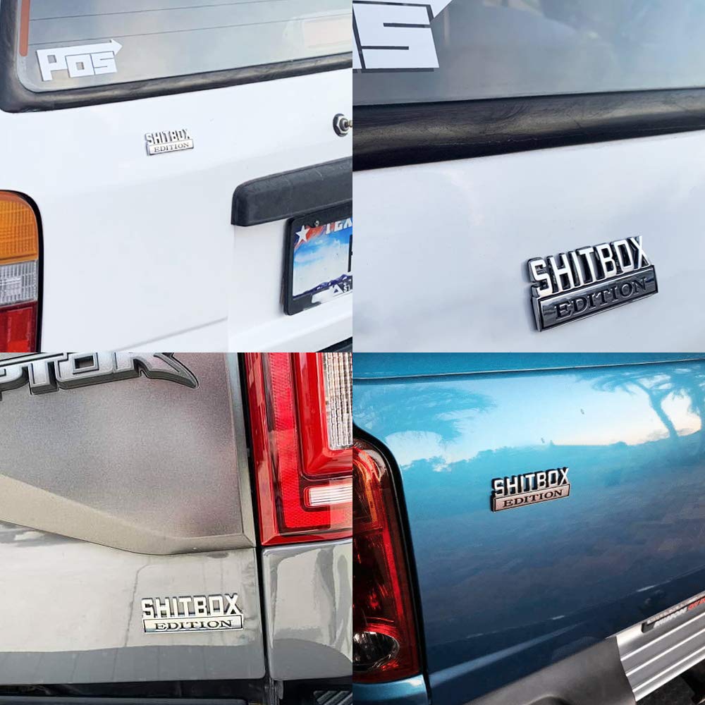 SHITBOX Edition Emblem Sticker - Chrome/Red Car Badge Replacement for RAM GMC Chevy Trucks - Durable Decal for Vehicle Customization & Personalization - Perfect for Off-Road Enthusiasts & Truck Accessories Upgrade