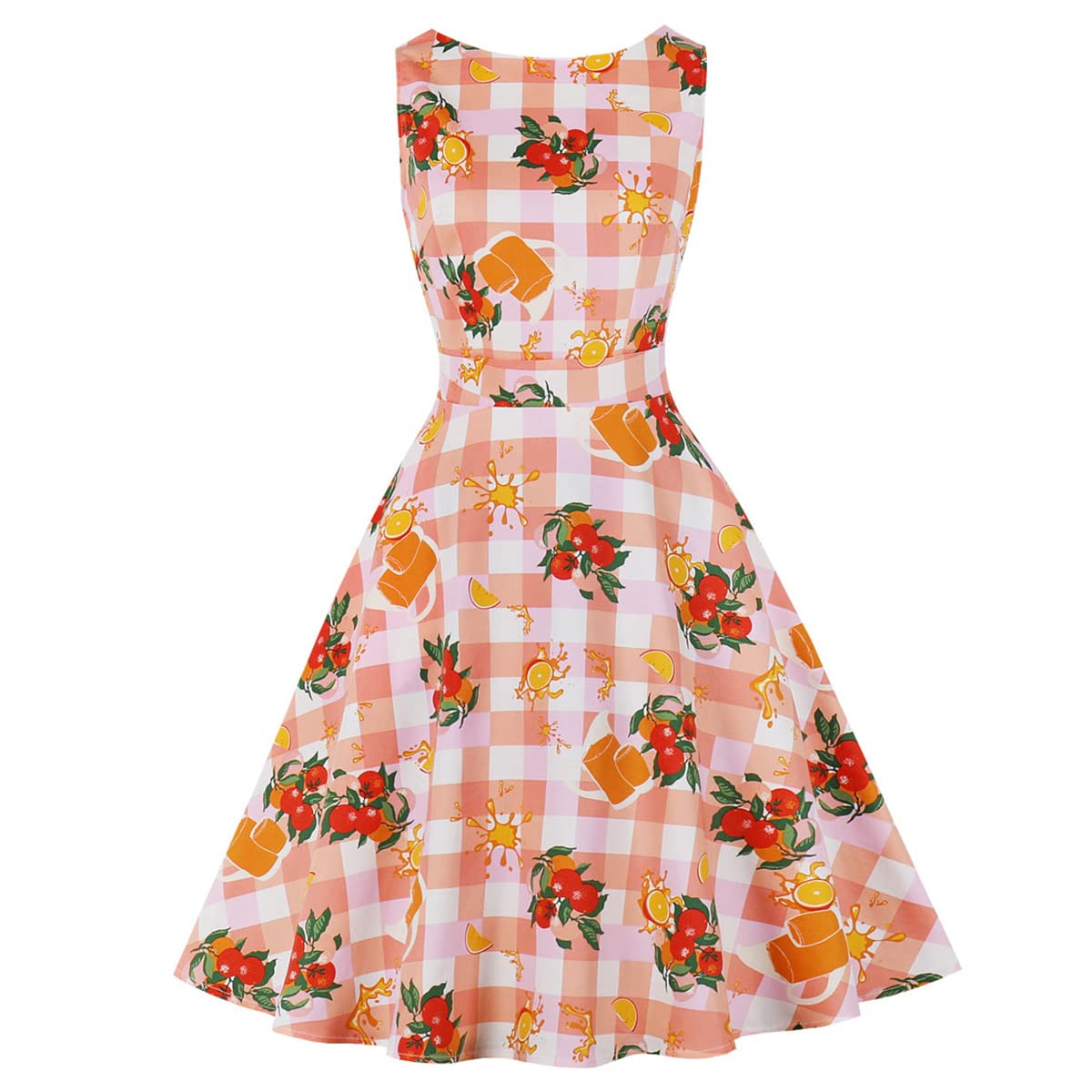 Vintage 1950s Floral & Fruit Print Sleeveless Cocktail Dress for Women - Knee-Length Summer Party Dress for Cocktail Parties, Garden Weddings & Retro-Themed Events