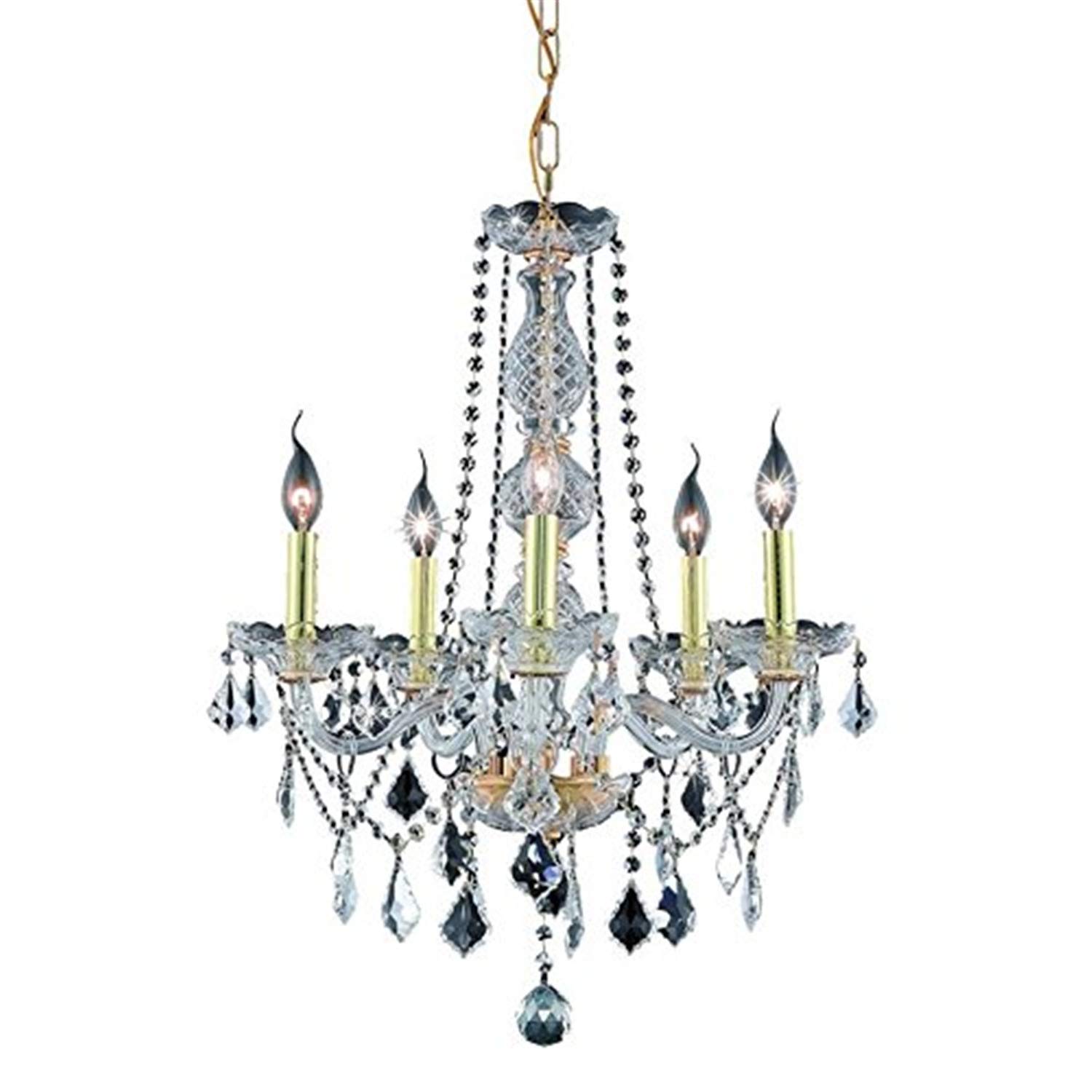 Verona 5-Light Gold Chandelier with Clear Royal Cut Crystal - Elegant Dining Room Lighting for Home & Restaurant Decor