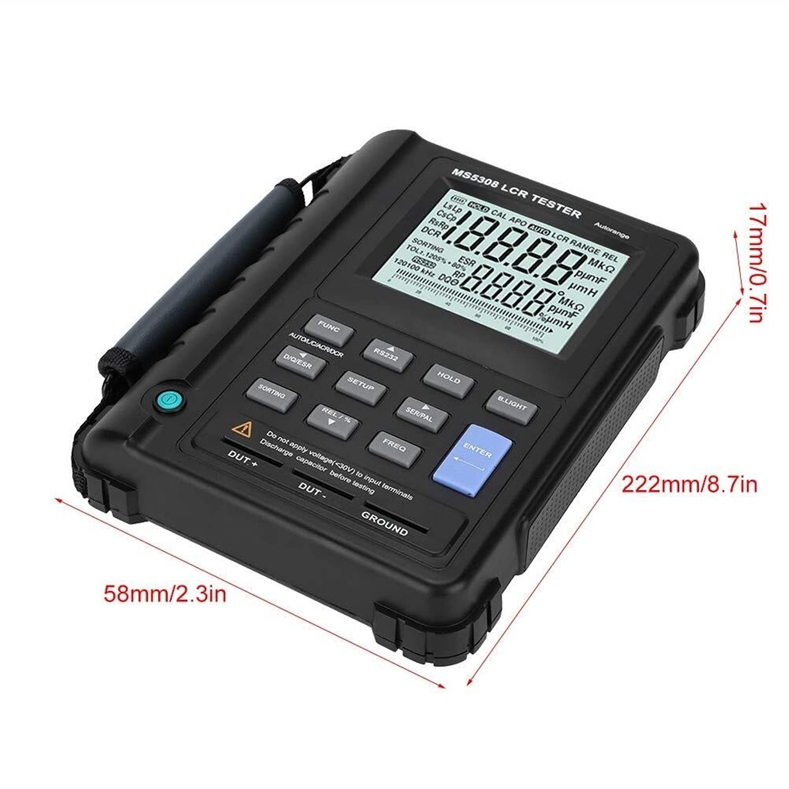 Walfront MS5308 Digital LCR Meter 100Khz - Portable Handheld Inductance Resistance Capacitance Tester with Dual LCD Display - Perfect for Electronics Repair, Circuit Testing, and Component Measurement