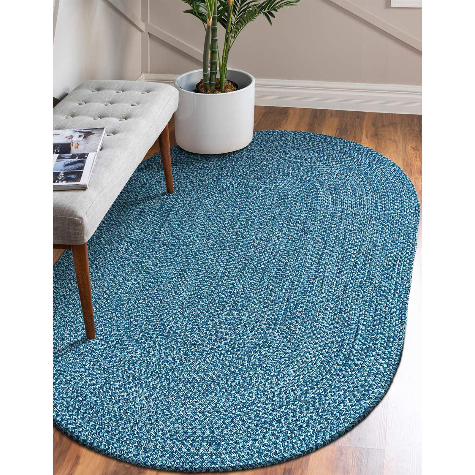 DECOMALL Azure Braided Oval Indoor/Outdoor Rug - 4x6 Feet Non-Slip Blue Area Rug for Living Room, Patio, Bedroom & Dorm - Soft & Durable Floor Mat for Home Decor